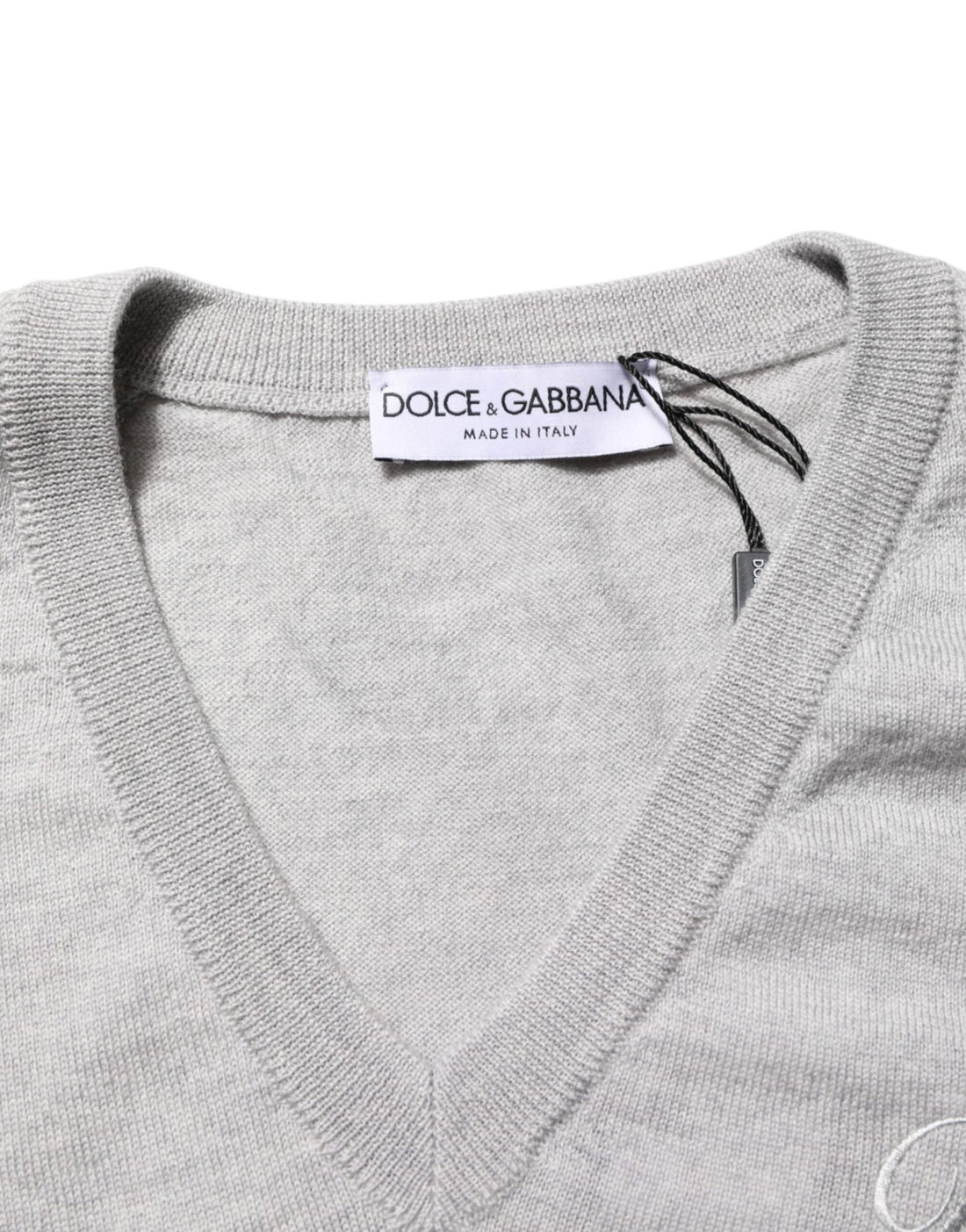 Dolce & Gabbana Gray Wool Knit Logo V-Neck Pullover Sweater - RIMODA