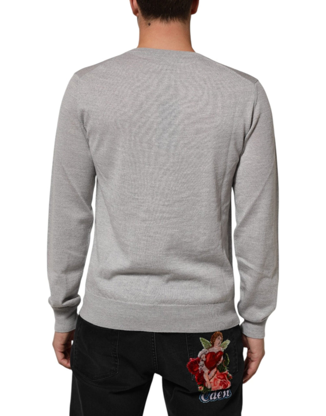 Dolce & Gabbana Gray Wool Knit Logo V-Neck Pullover Sweater - RIMODA