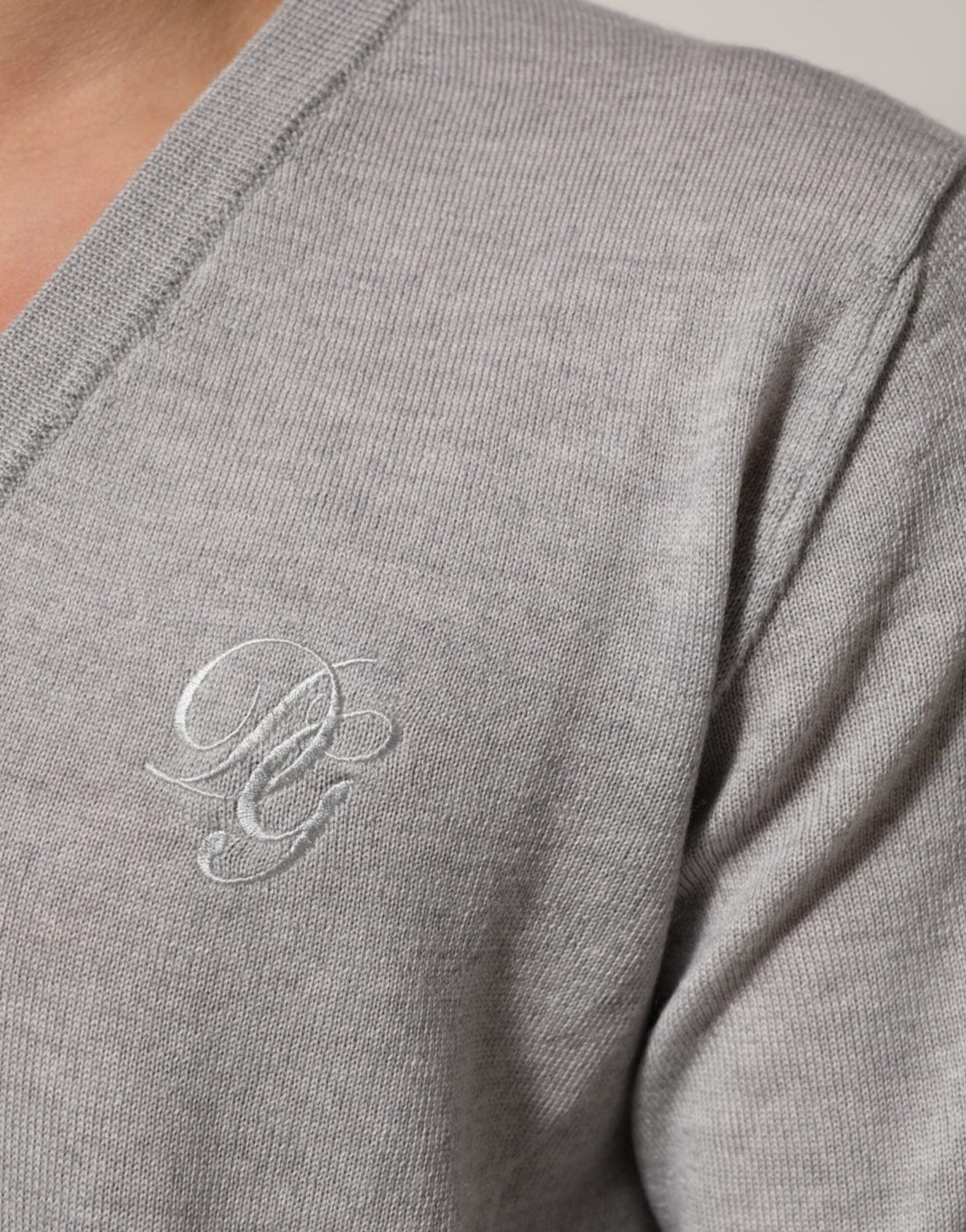 Dolce & Gabbana Gray Wool Knit Logo V-Neck Pullover Sweater - RIMODA