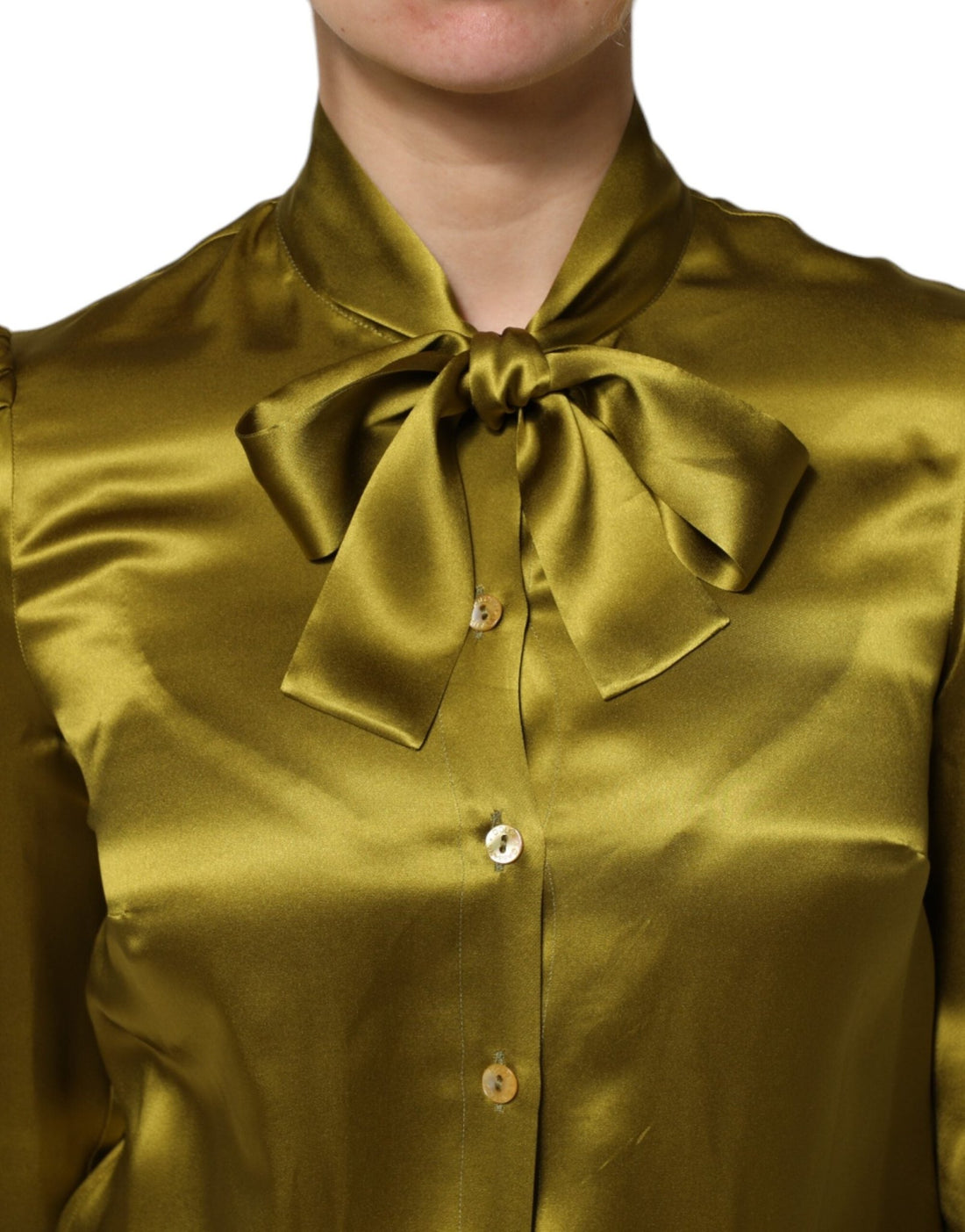 Dolce & Gabbana Green Ascot Collar Long Sleeves Blouse Top - RIMODA