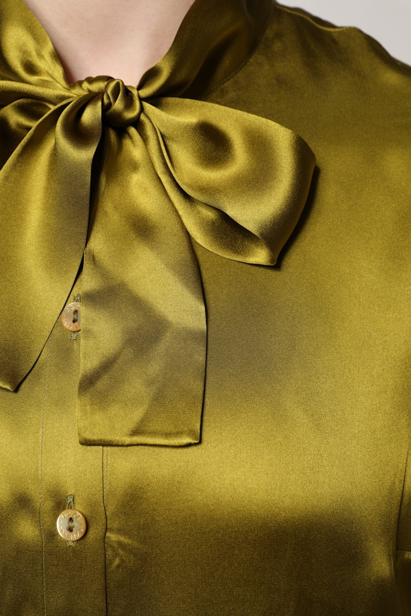 Dolce & Gabbana Green Ascot Collar Long Sleeves Blouse Top - RIMODA