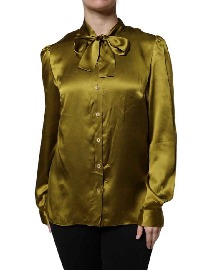 Dolce & Gabbana Green Ascot Collar Long Sleeves Blouse Top - RIMODA