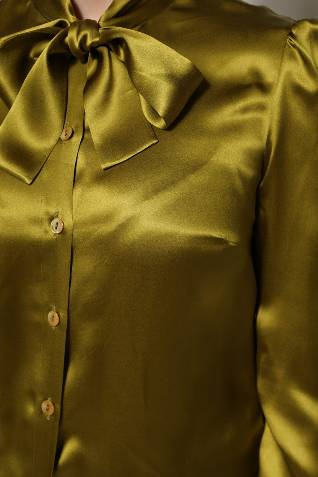 Dolce & Gabbana Green Ascot Collar Long Sleeves Blouse Top - RIMODA