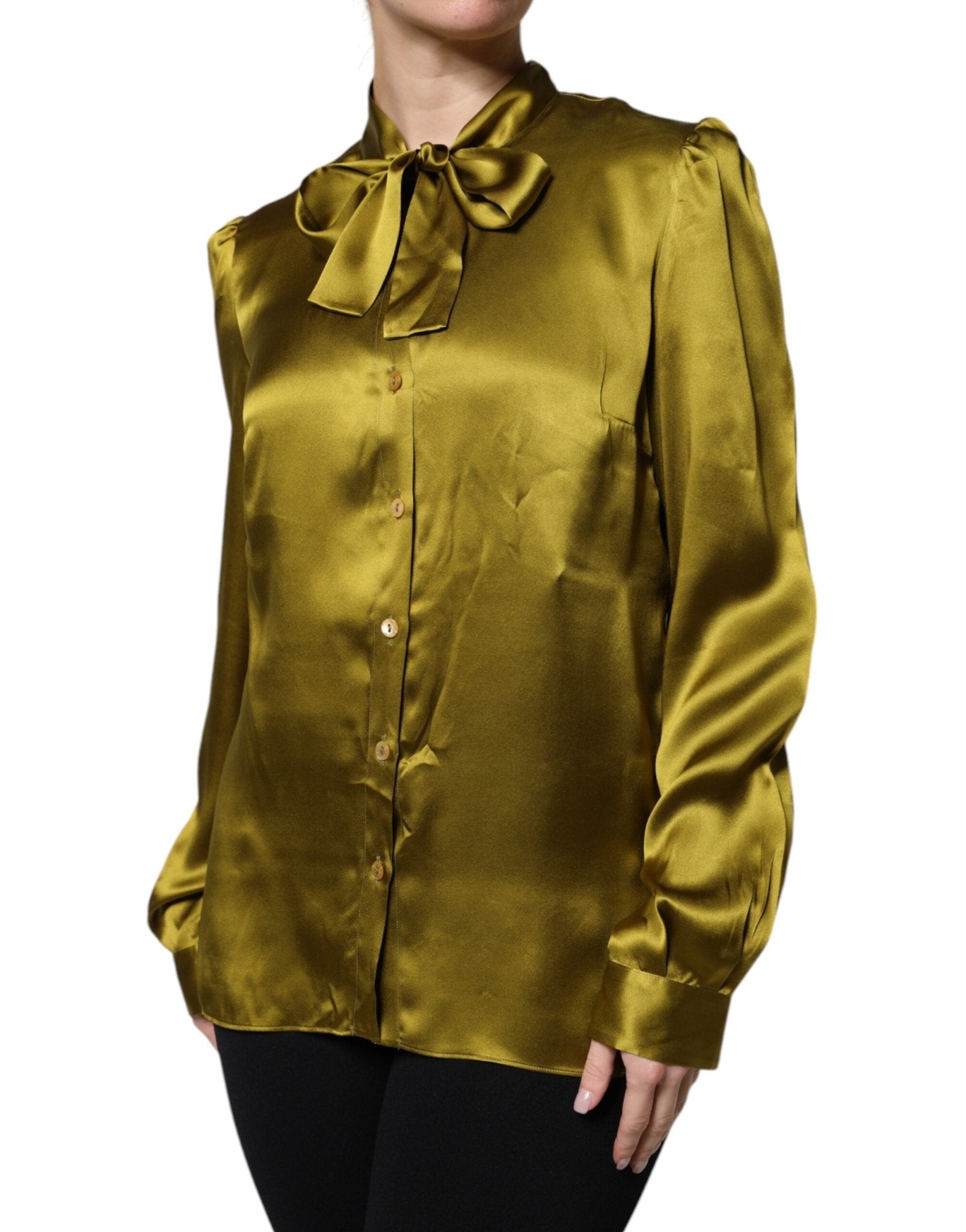 Dolce & Gabbana Green Ascot Collar Long Sleeves Blouse Top - RIMODA