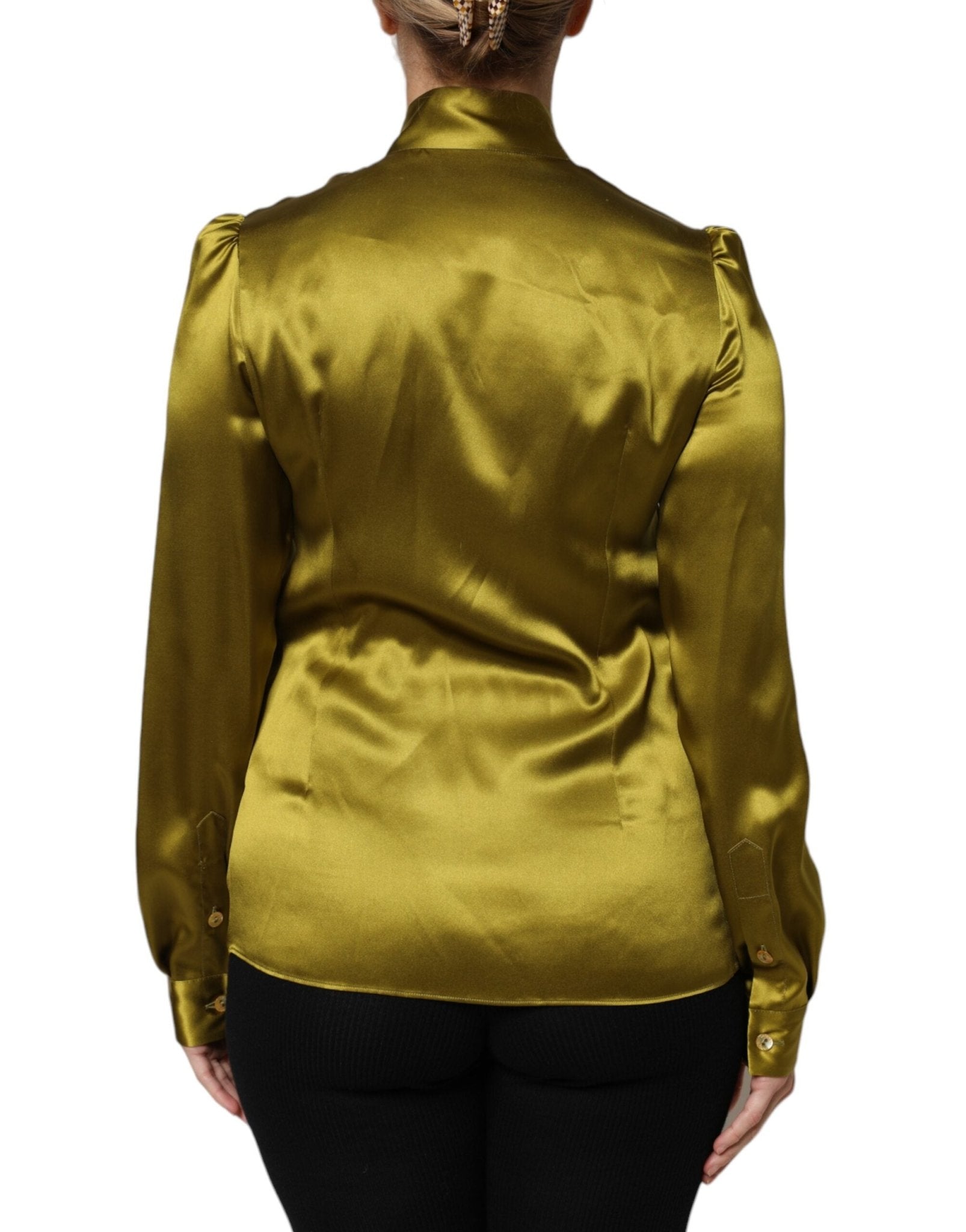 Dolce & Gabbana Green Ascot Collar Long Sleeves Blouse Top - RIMODA