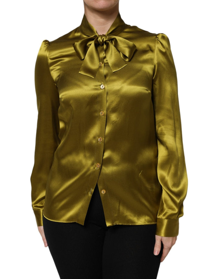 Dolce & Gabbana Green Ascot Collar Long Sleeves Blouse Top - RIMODA