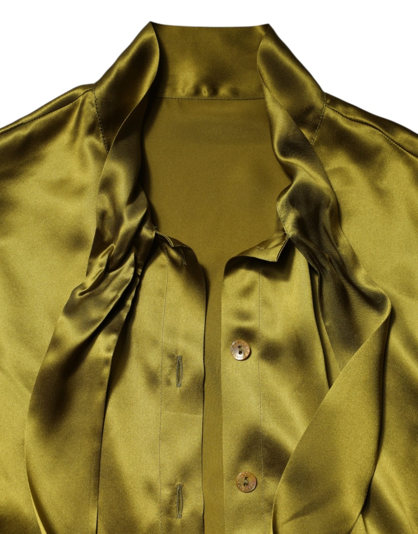 Dolce & Gabbana Green Ascot Collar Long Sleeves Blouse Top - RIMODA