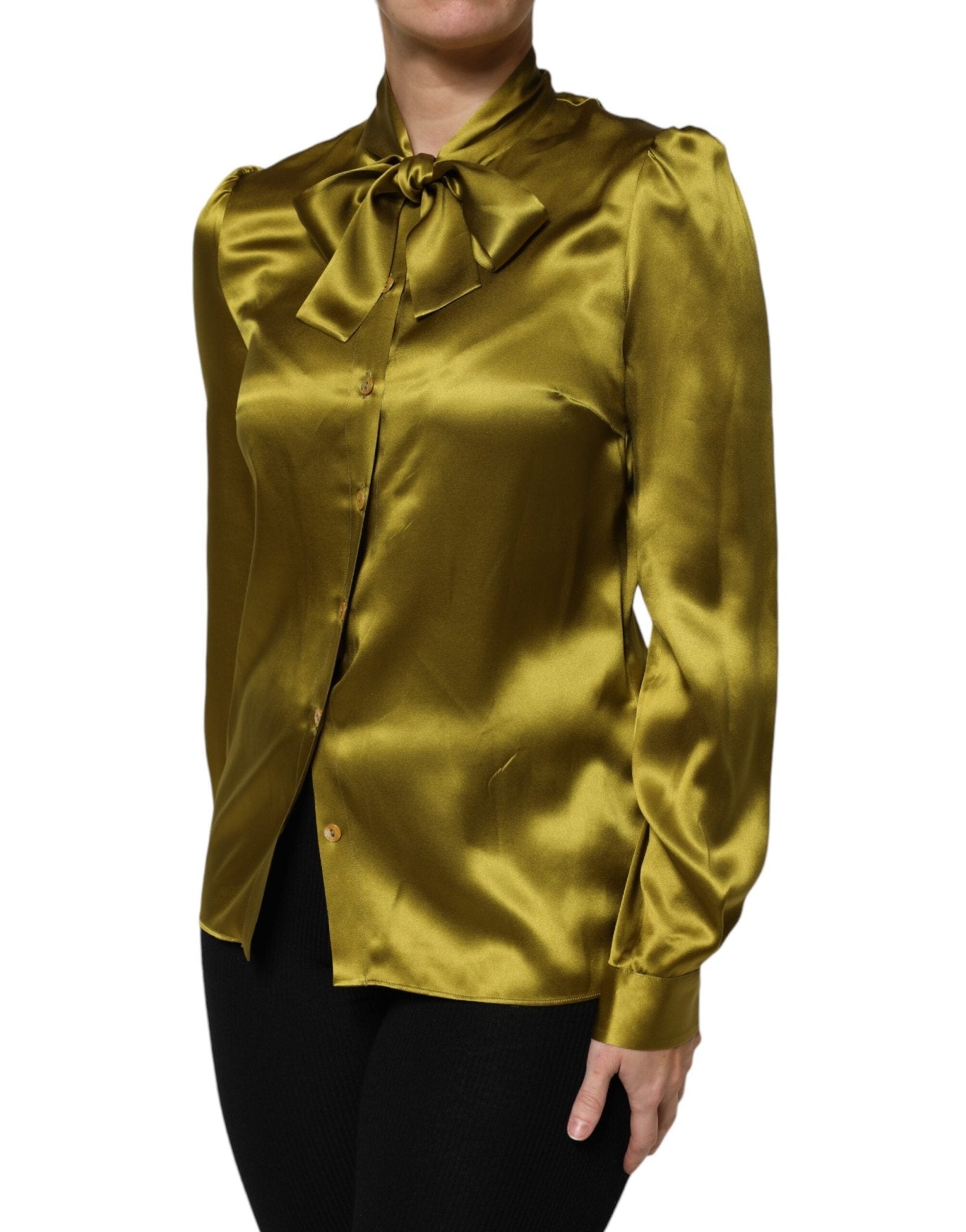 Dolce & Gabbana Green Ascot Collar Long Sleeves Blouse Top - RIMODA