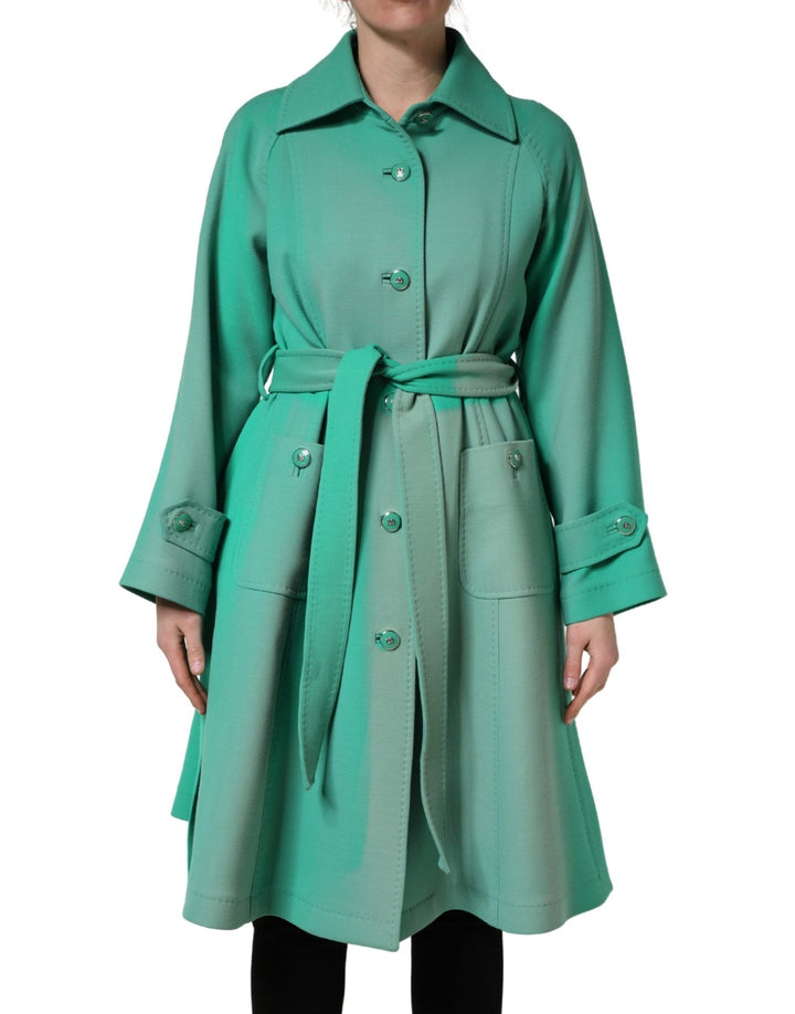 Dolce & Gabbana Green Buttoned Down Belt Trench Coat Jacket - RIMODA