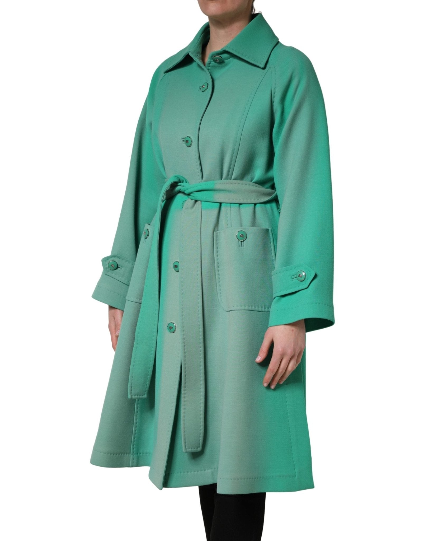 Dolce & Gabbana Green Buttoned Down Belt Trench Coat Jacket - RIMODA