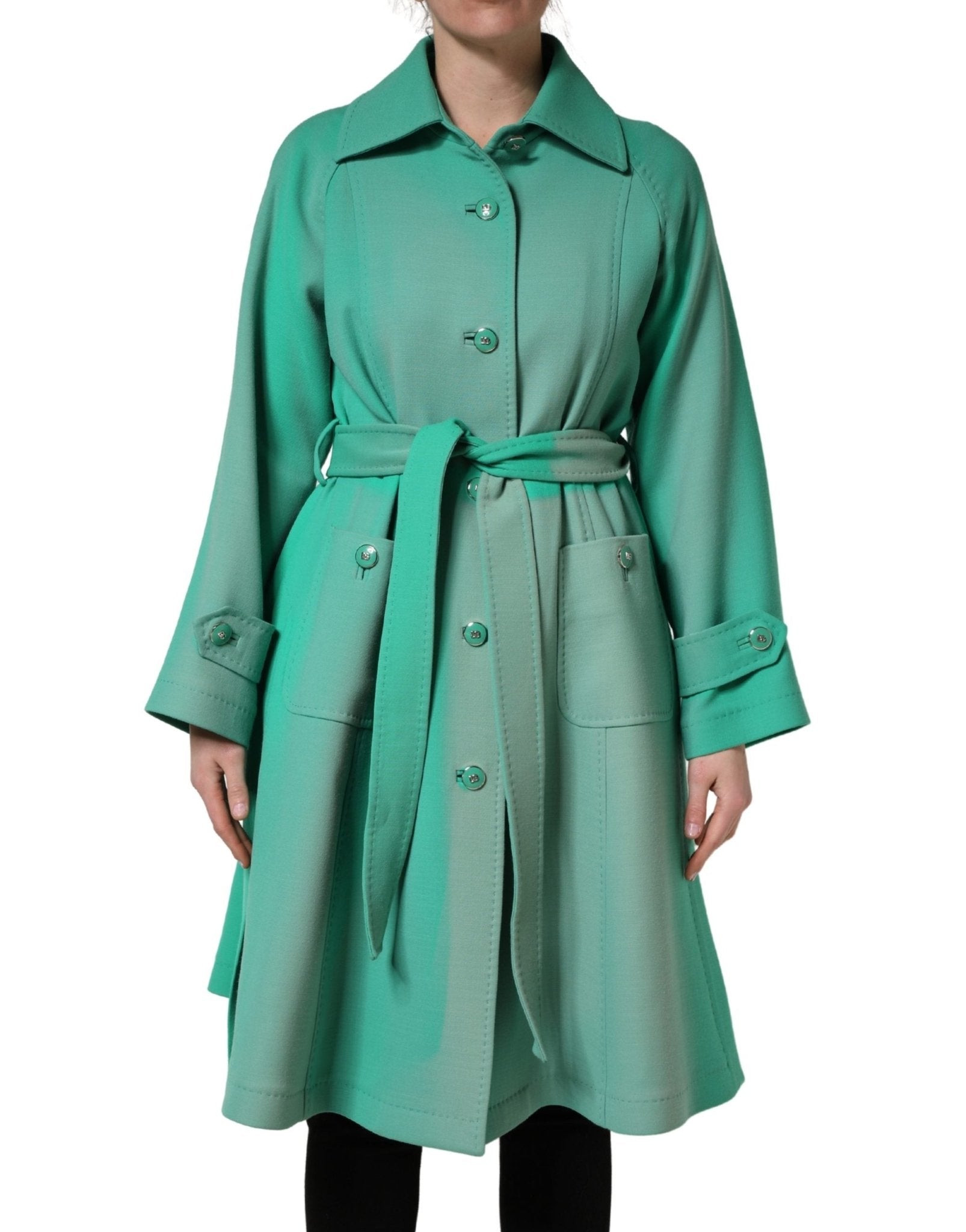 Dolce & Gabbana Green Buttoned Down Belt Trench Coat Jacket - RIMODA