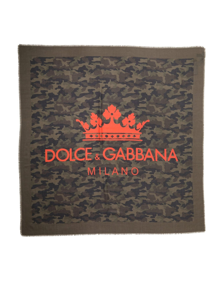 Dolce & Gabbana Green Camouflage Logo Cashmere 138cm x 137cm Men Scarf - RIMODA