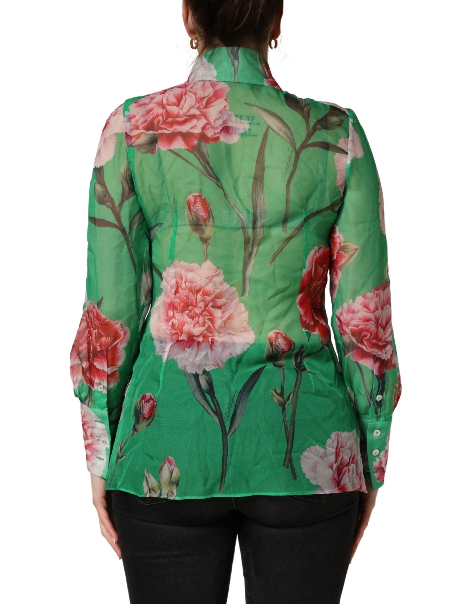 Dolce & Gabbana Green CarnationPrint Silk Collared Blouse Top - RIMODA