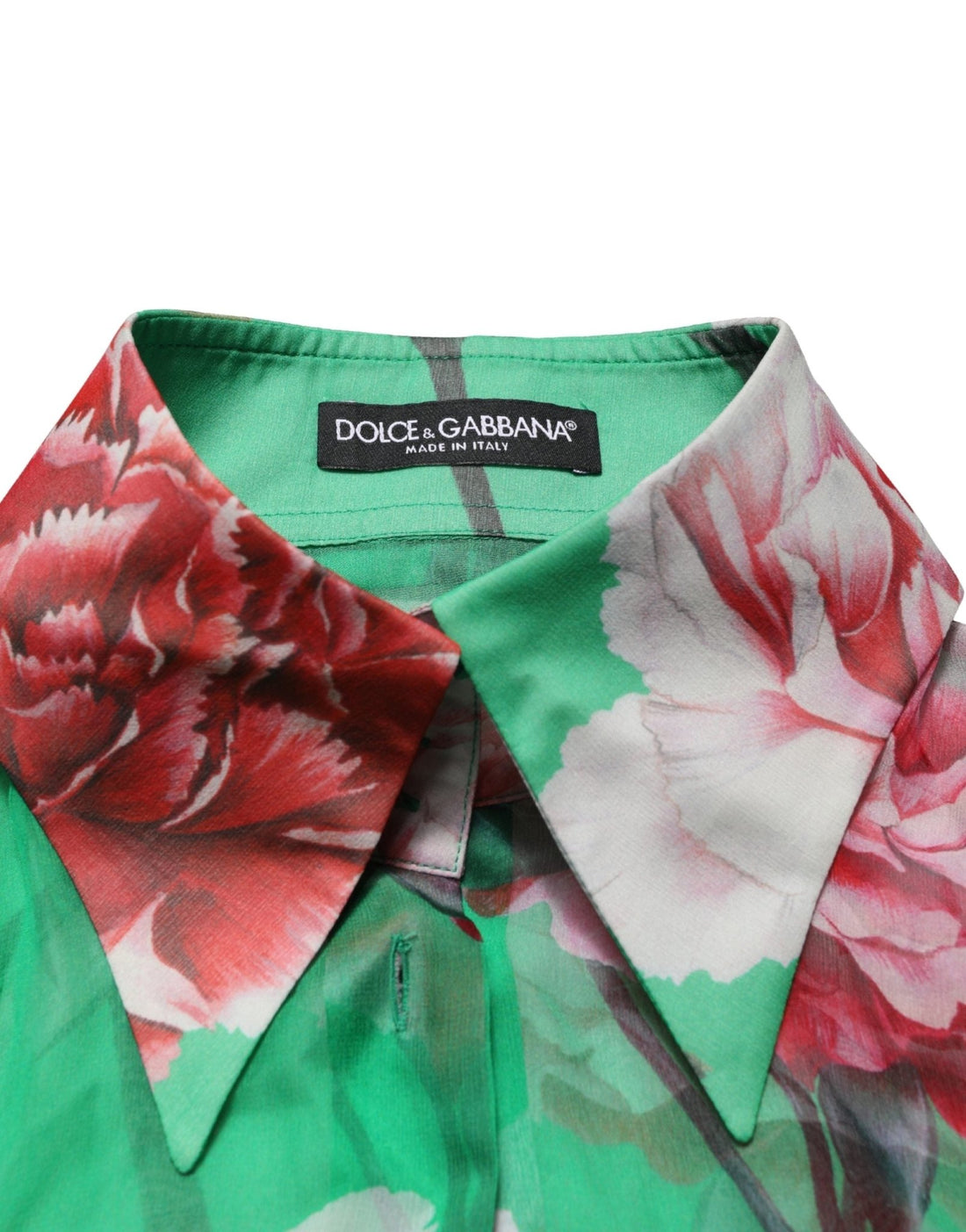 Dolce & Gabbana Green CarnationPrint Silk Collared Blouse Top - RIMODA