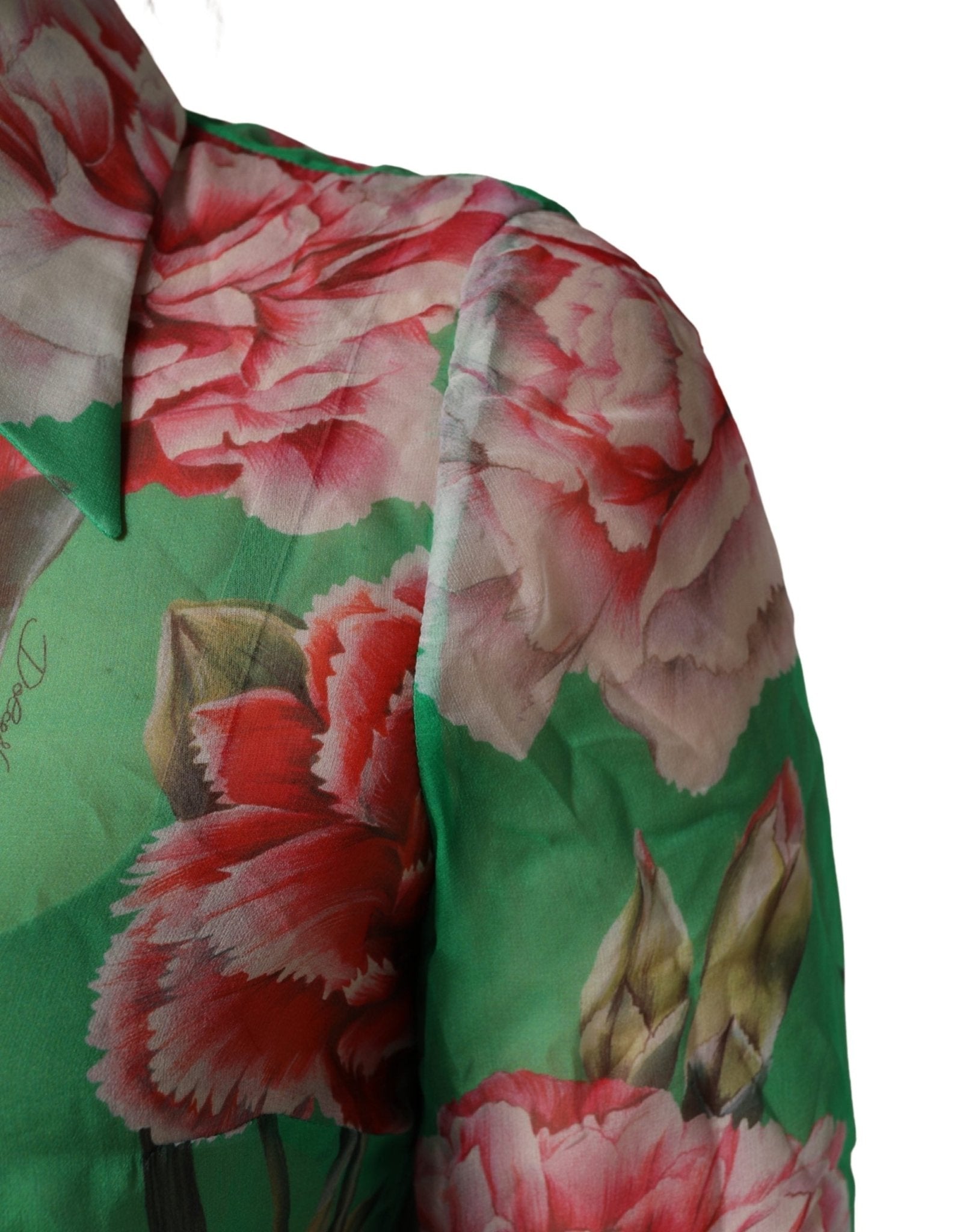 Dolce & Gabbana Green CarnationPrint Silk Collared Blouse Top - RIMODA