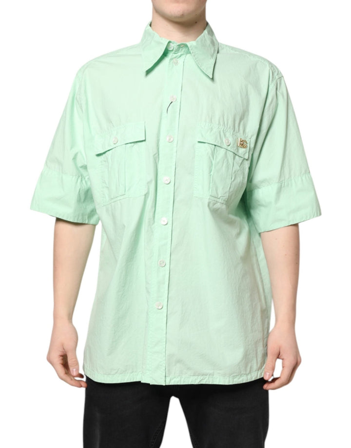 Dolce & Gabbana Green Cotton Short Sleeves Men Casual Shirt - RIMODA
