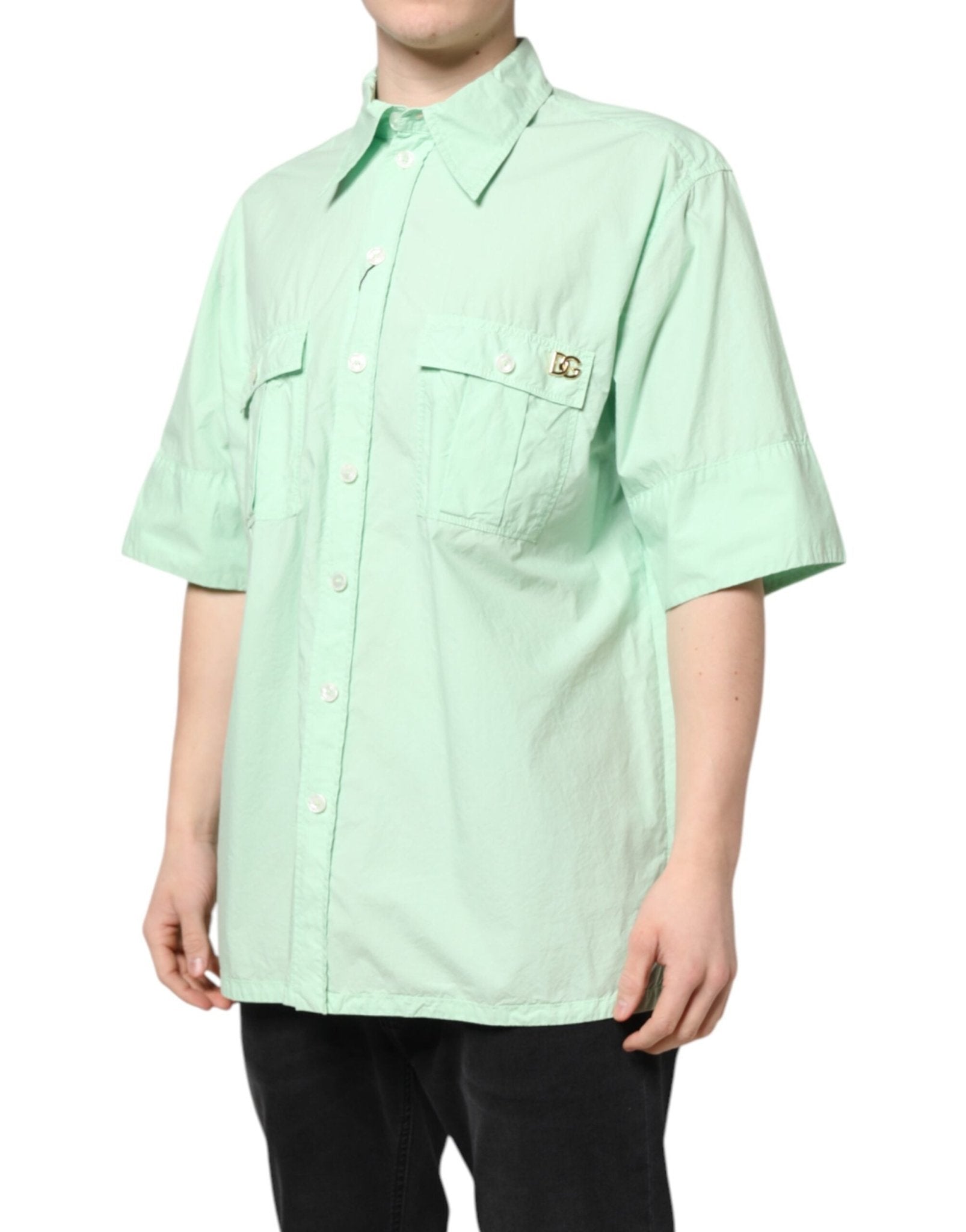 Dolce & Gabbana Green Cotton Short Sleeves Men Casual Shirt - RIMODA