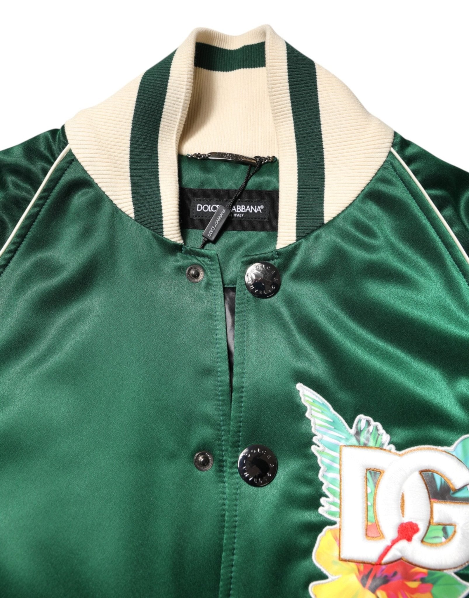 Dolce & Gabbana Green Floral DG Logo Full Zip Bomber Jacket - RIMODA