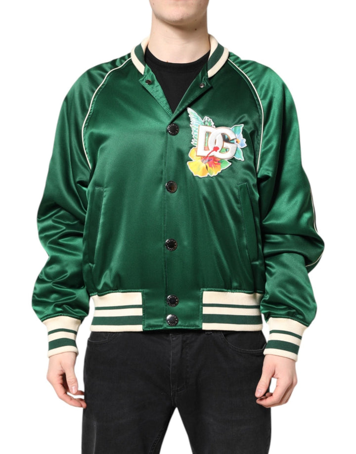 Dolce & Gabbana Green Floral DG Logo Full Zip Bomber Jacket - RIMODA