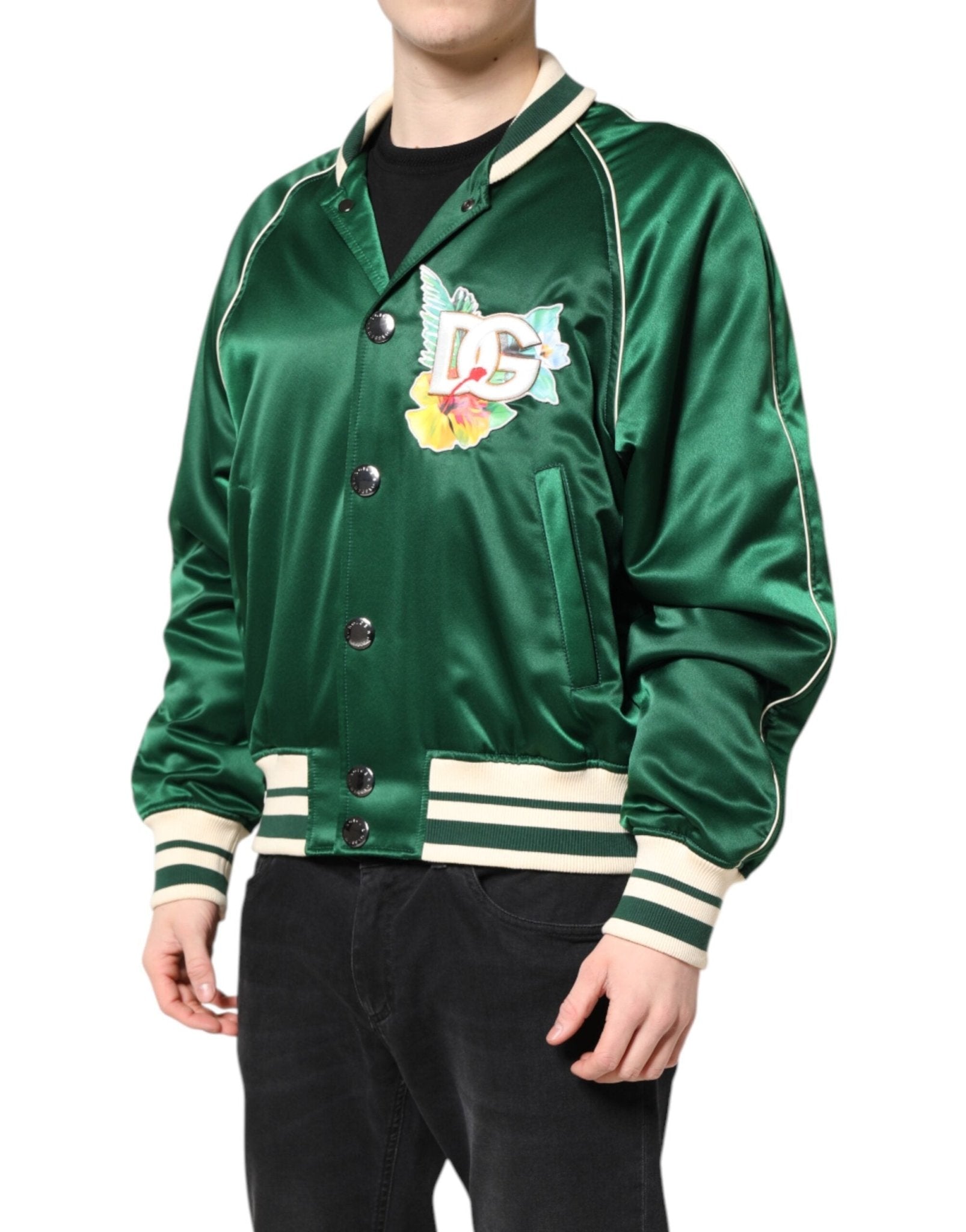 Dolce & Gabbana Green Floral DG Logo Full Zip Bomber Jacket - RIMODA