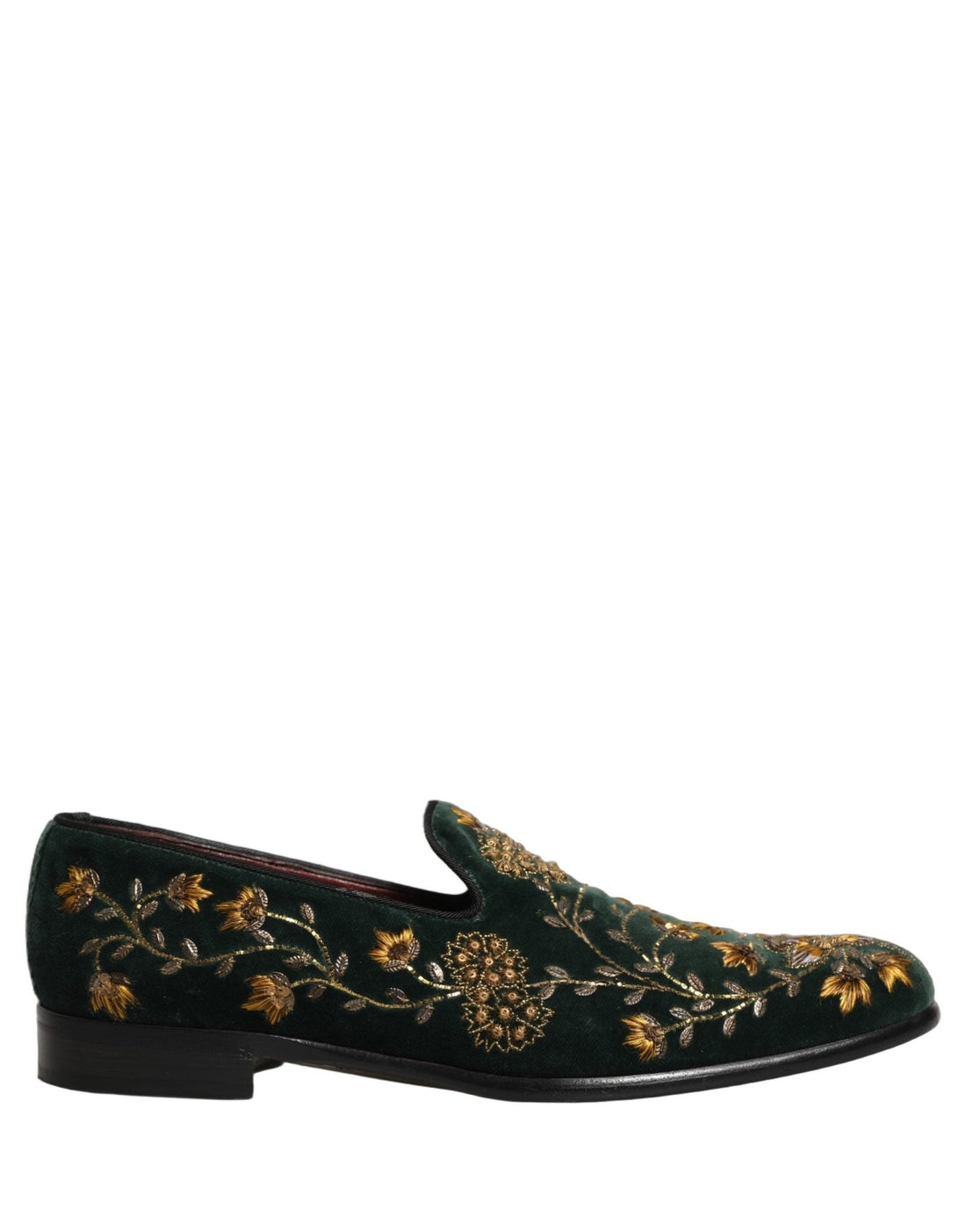 Dolce & Gabbana Green Floral Embroidery Dress Loafers Shoes - RIMODA