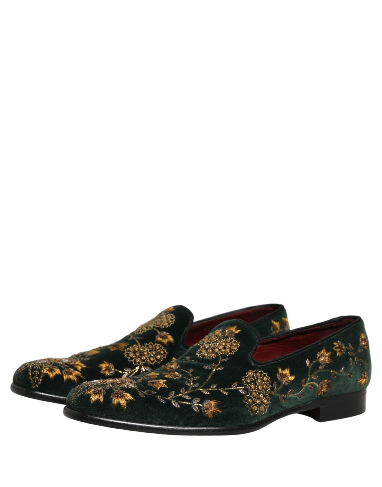 Dolce & Gabbana Green Floral Embroidery Dress Loafers Shoes - RIMODA
