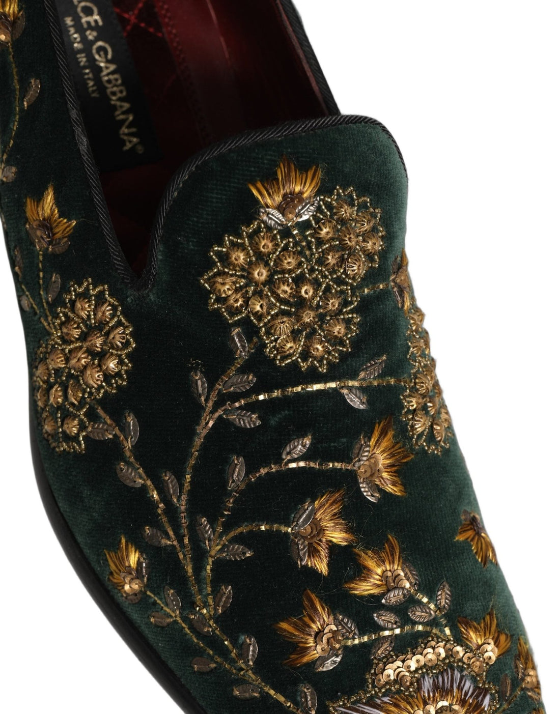 Dolce & Gabbana Green Floral Embroidery Dress Loafers Shoes - RIMODA