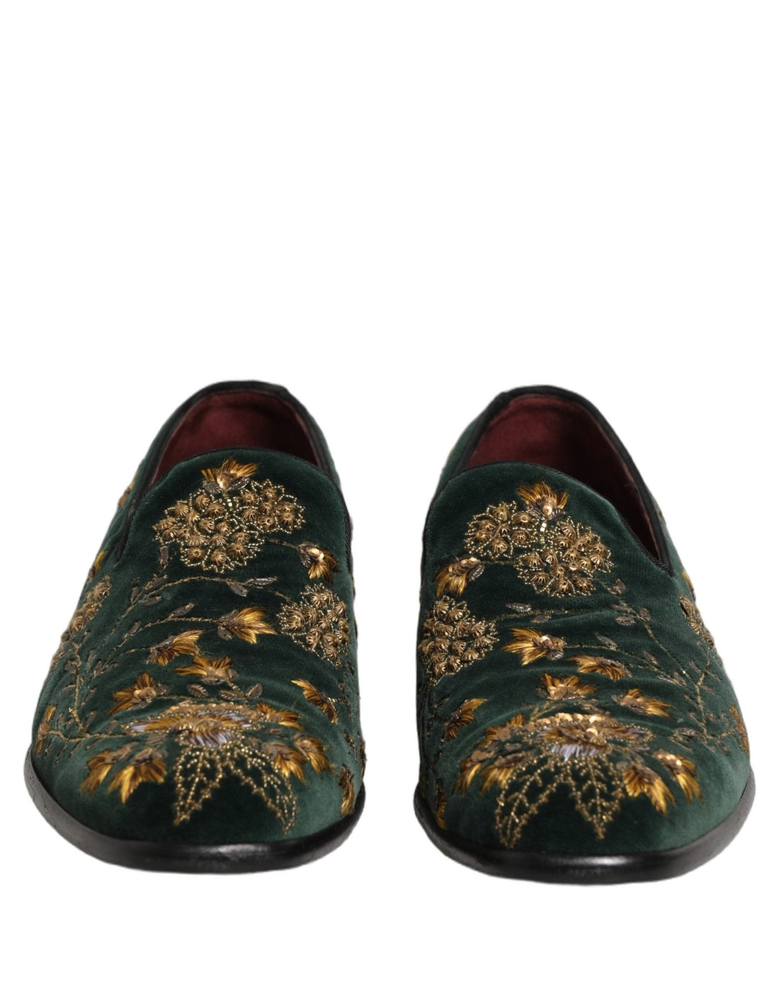 Dolce & Gabbana Green Floral Embroidery Dress Loafers Shoes - RIMODA