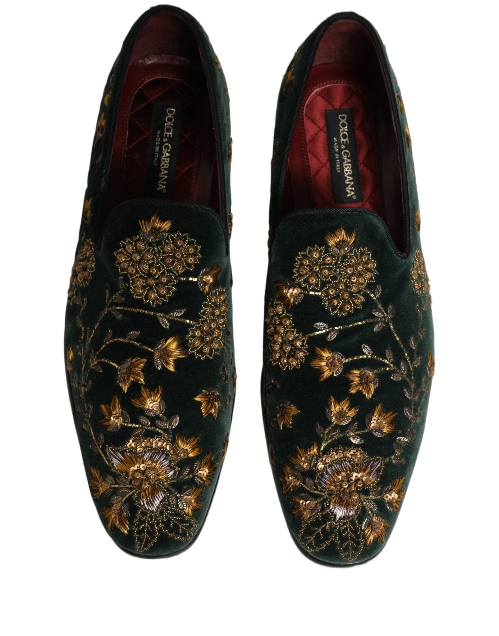 Dolce & Gabbana Green Floral Embroidery Dress Loafers Shoes - RIMODA
