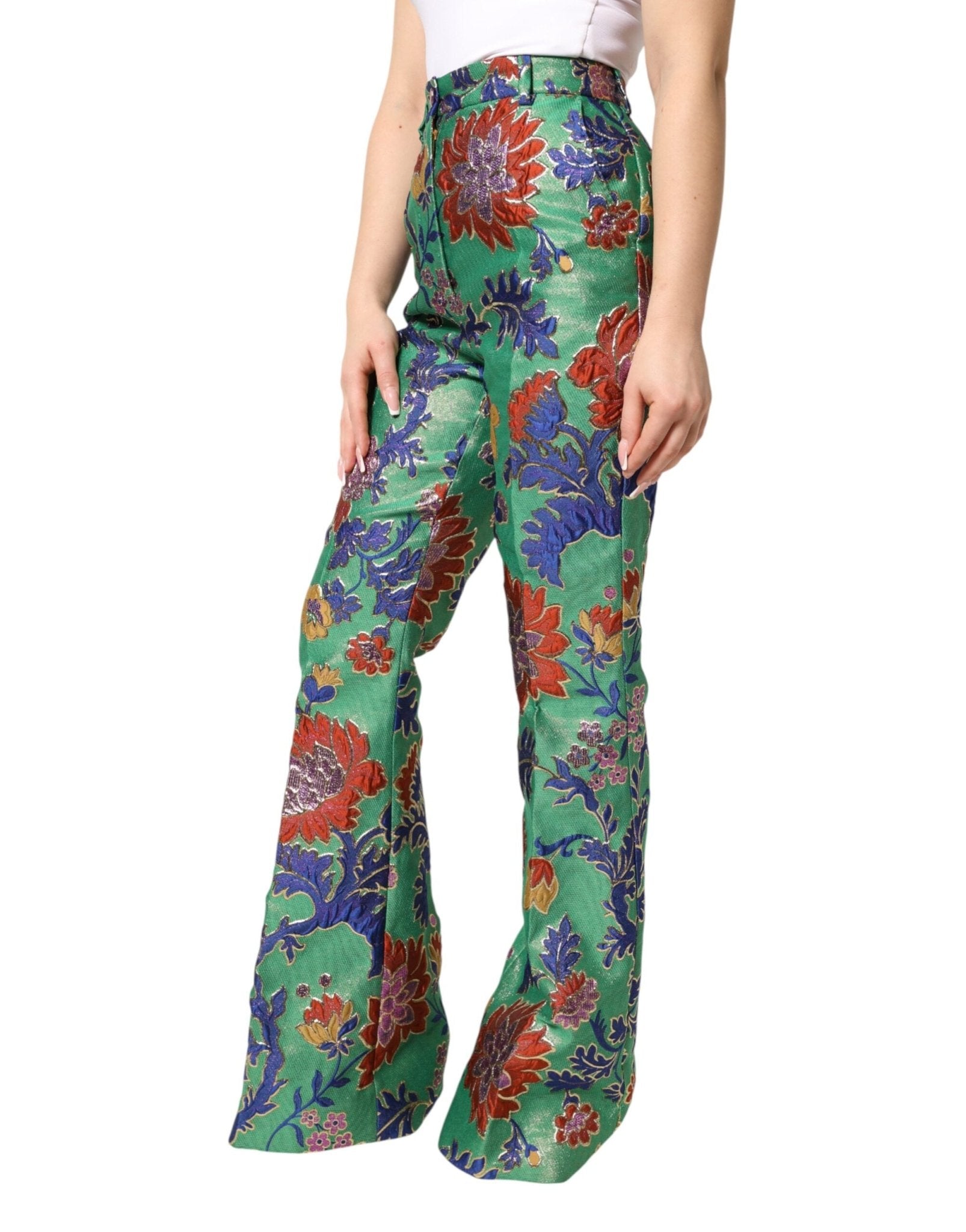 Dolce & Gabbana Green Floral Polyester BootCut Trouser Pants - RIMODA