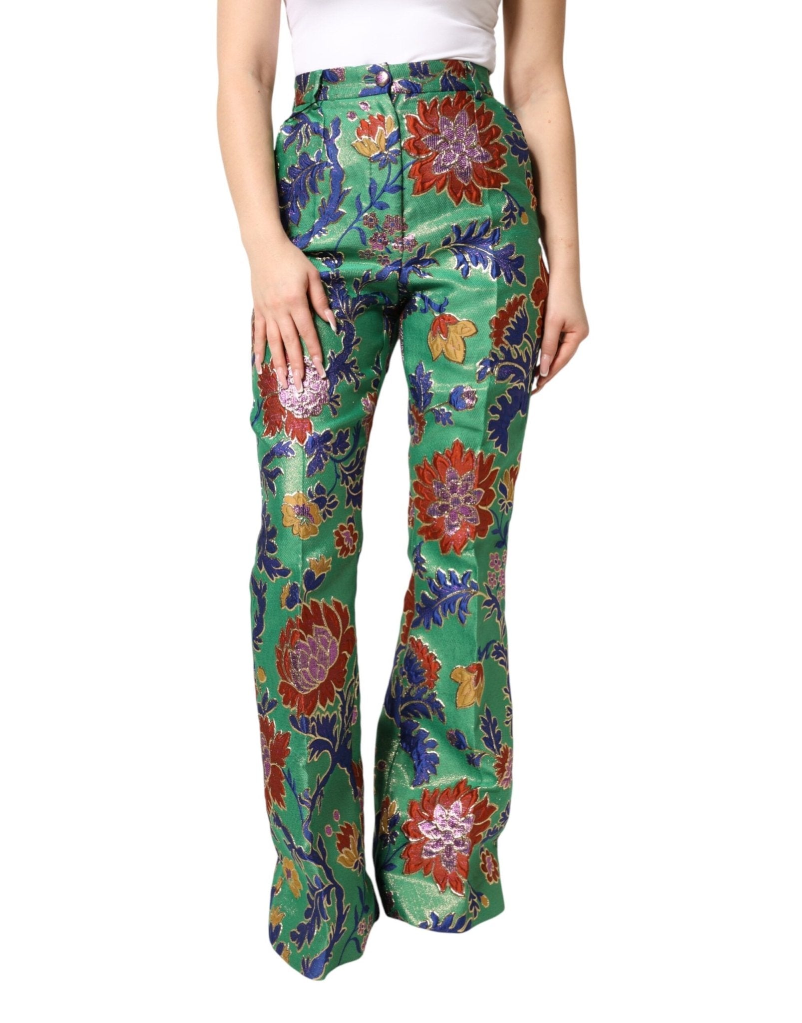 Dolce & Gabbana Green Floral Polyester BootCut Trouser Pants - RIMODA