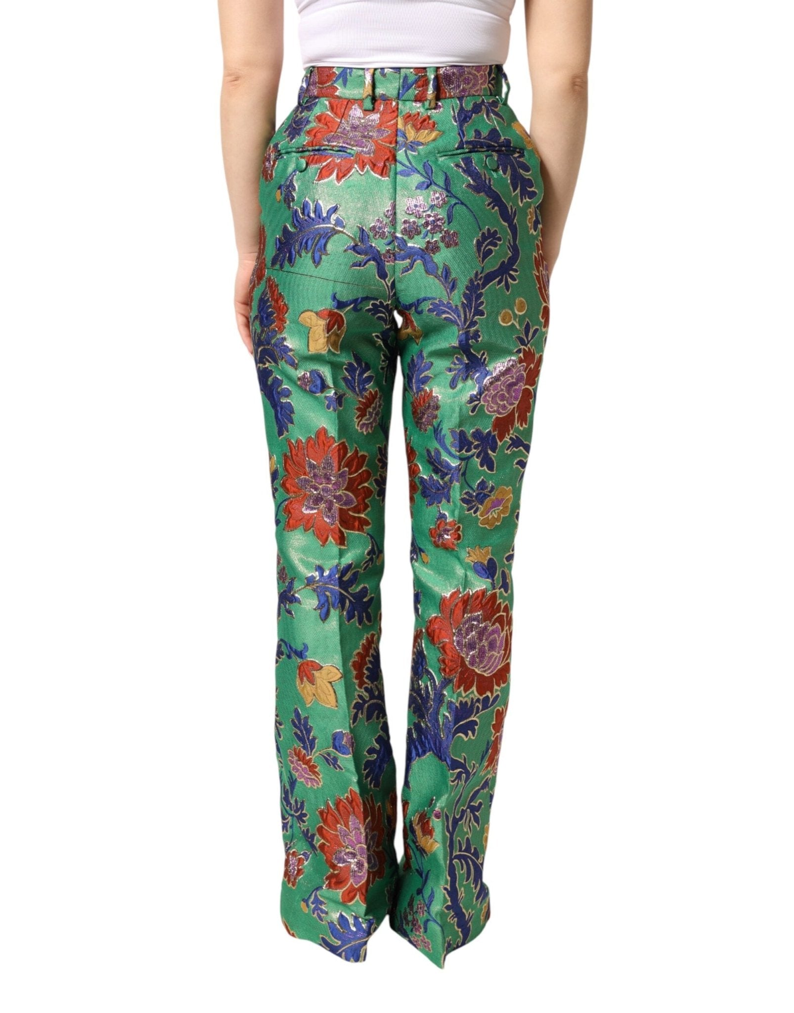 Dolce & Gabbana Green Floral Polyester BootCut Trouser Pants - RIMODA