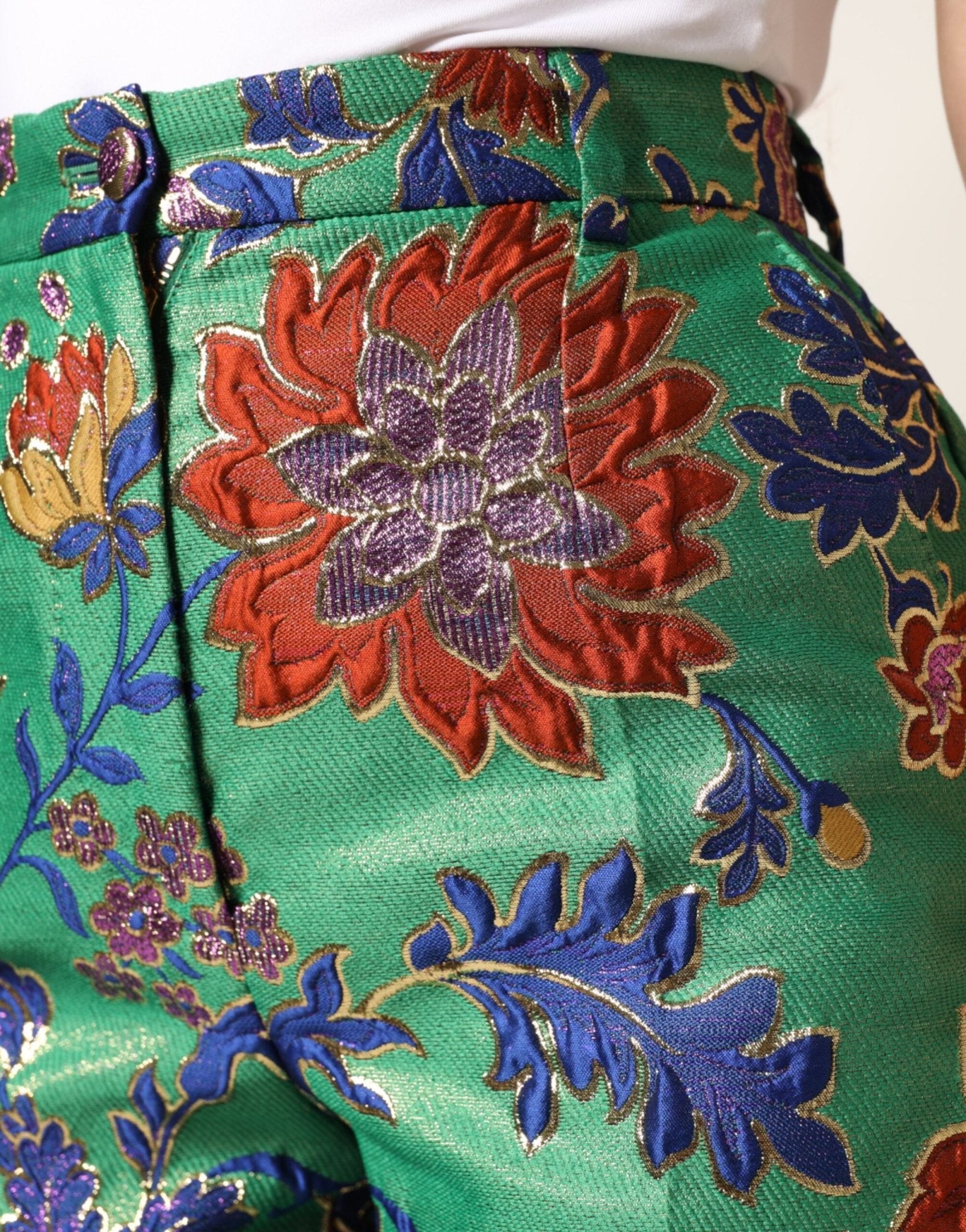 Dolce & Gabbana Green Floral Polyester BootCut Trouser Pants - RIMODA