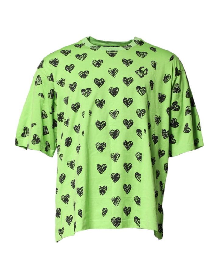 Dolce & Gabbana Green Heart Print Cotton Crew Neck T-shirt - RIMODA