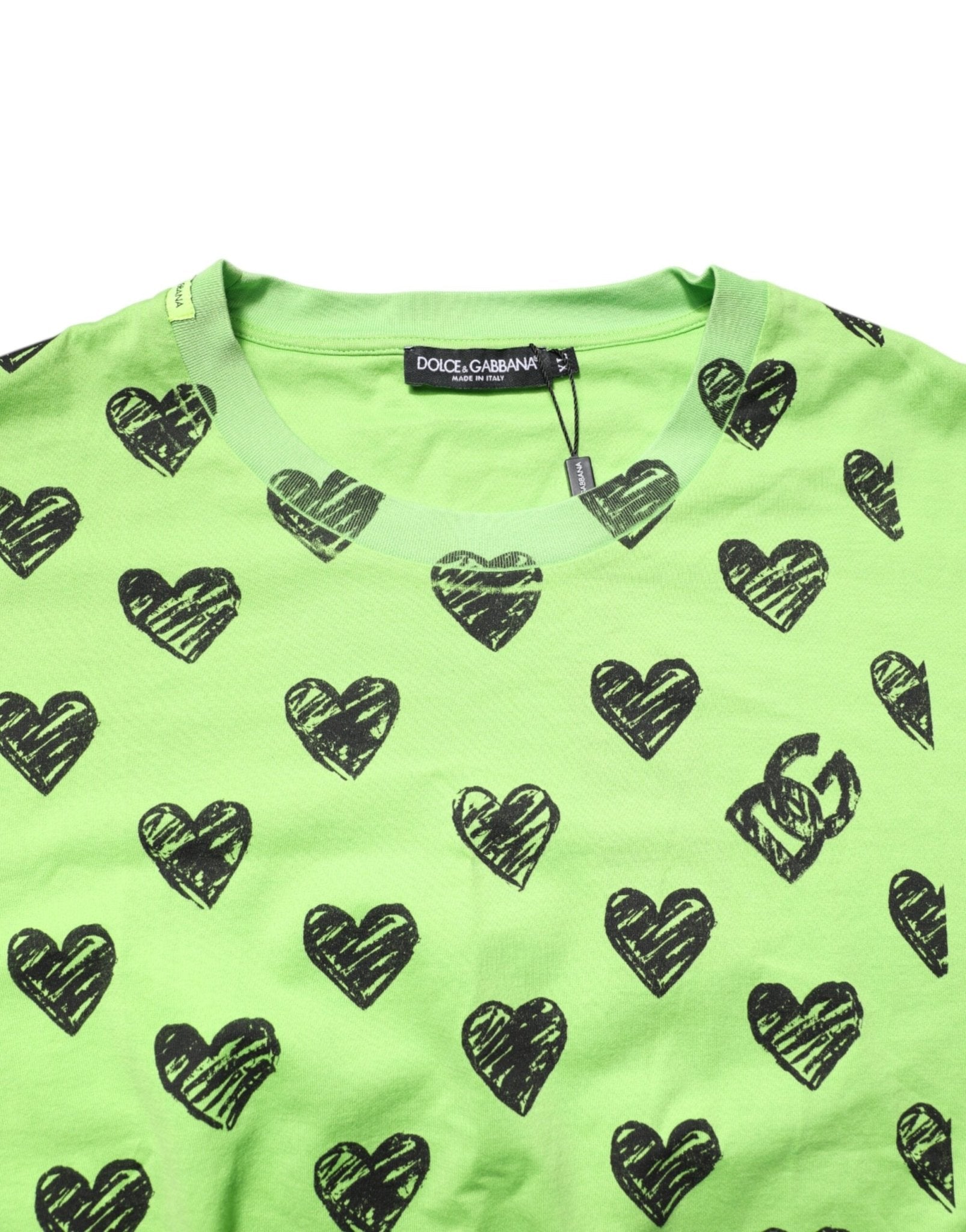Dolce & Gabbana Green Heart Print Cotton Crew Neck T-shirt - RIMODA