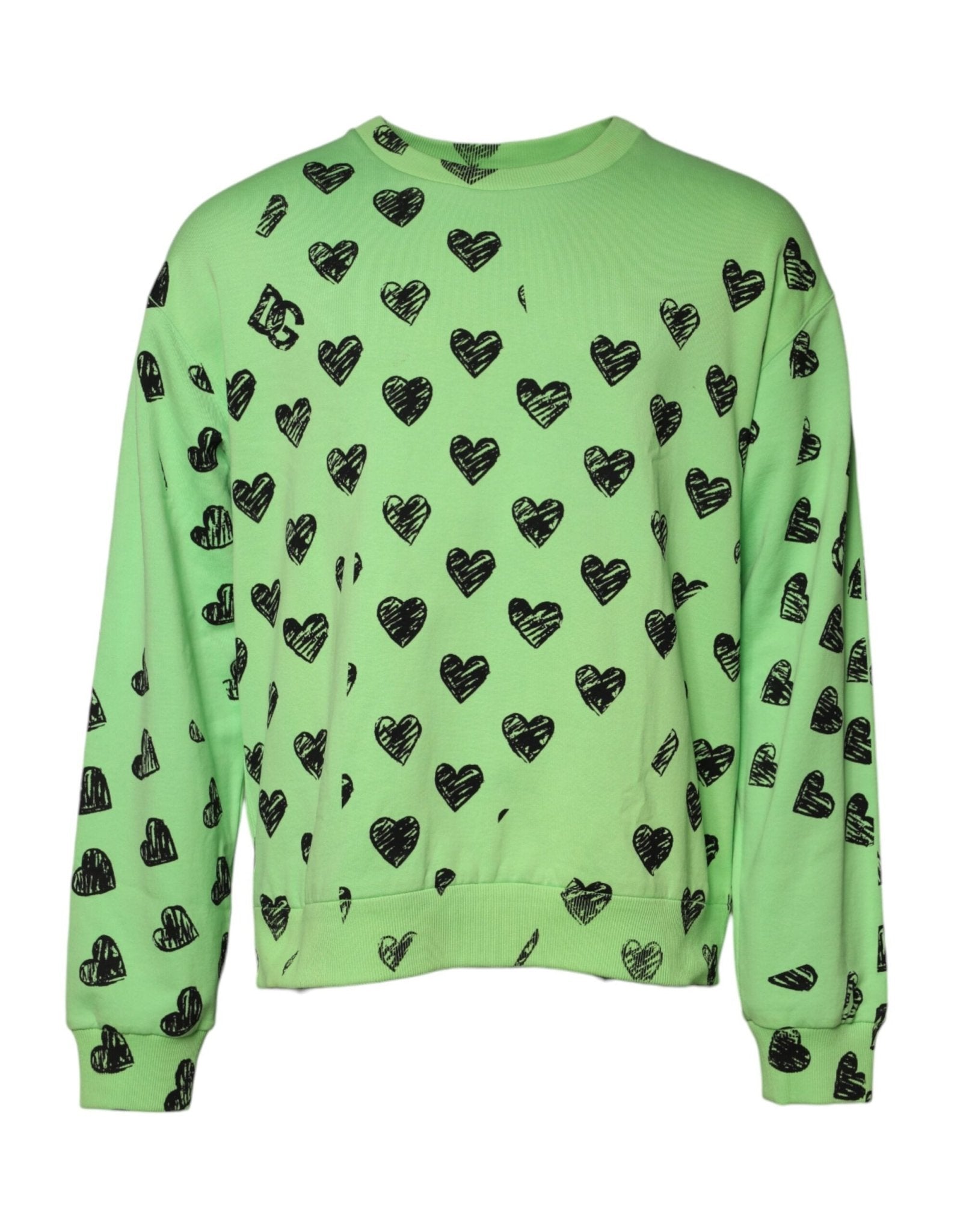 Dolce & Gabbana Green Heart Print Crew Neck Pullover Sweater - RIMODA