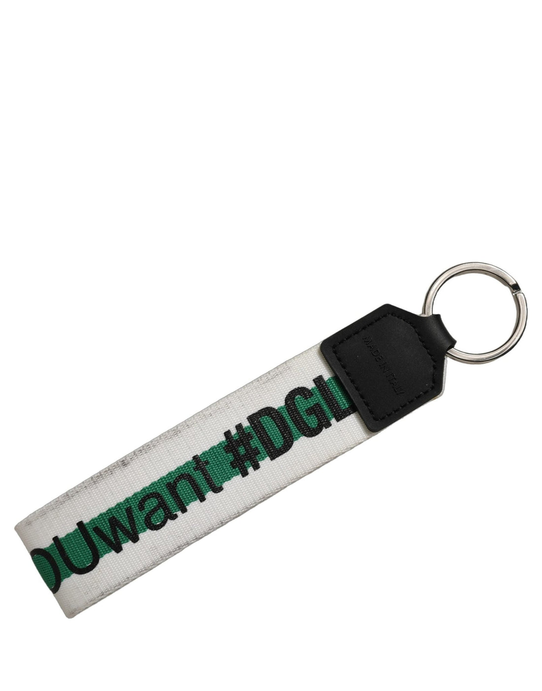 Dolce & Gabbana Green Logo Polyester Silver Brass Holder Keychain Keyring - RIMODA