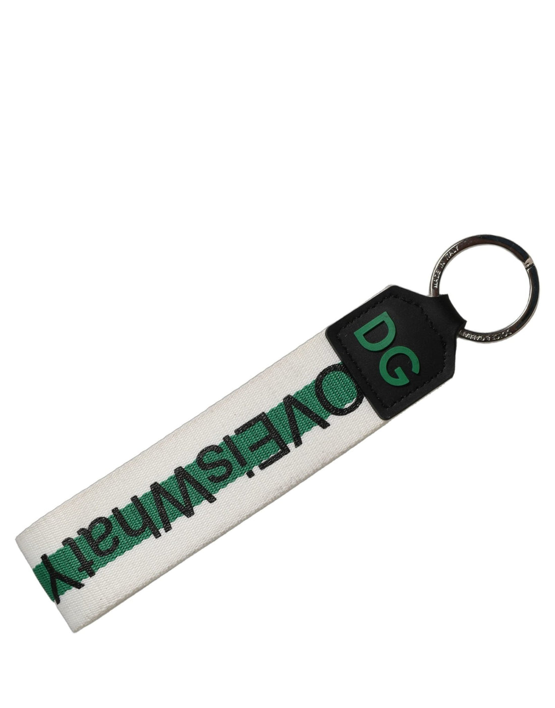 Dolce & Gabbana Green Logo Polyester Silver Brass Holder Keychain Keyring - RIMODA