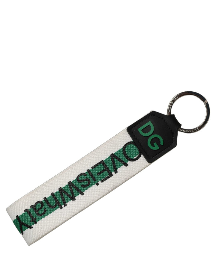 Dolce & Gabbana Green Logo Polyester Silver Brass Holder Keychain Keyring - RIMODA