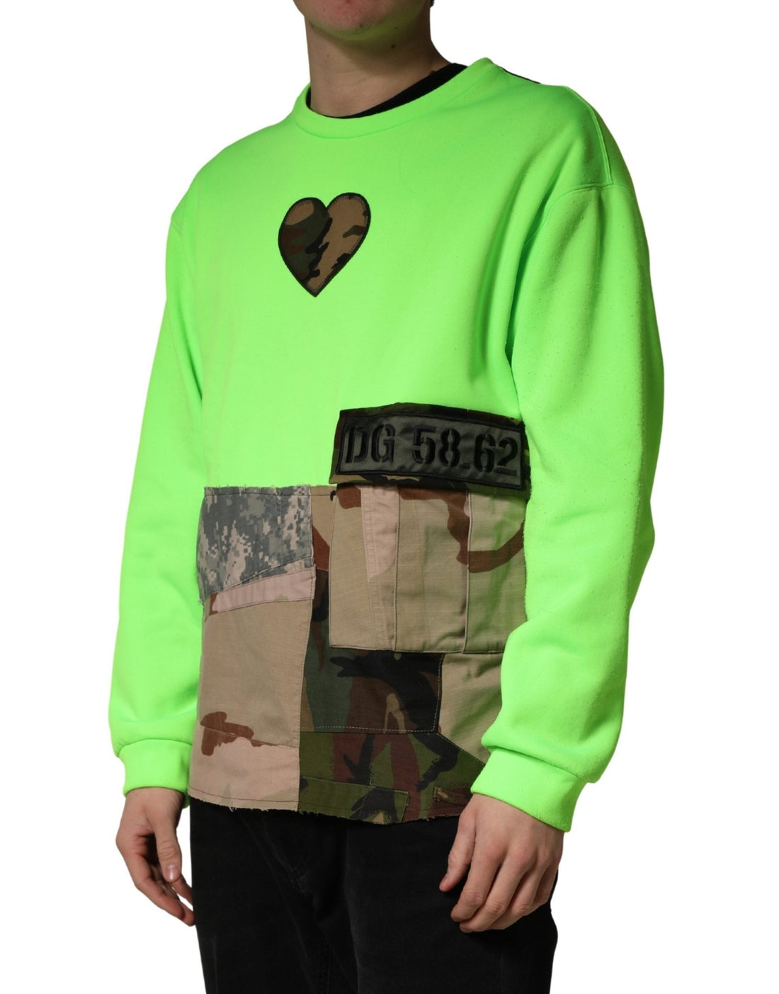 Dolce & Gabbana Green Patchwork Heart Men Sweatshirt Sweater - RIMODA