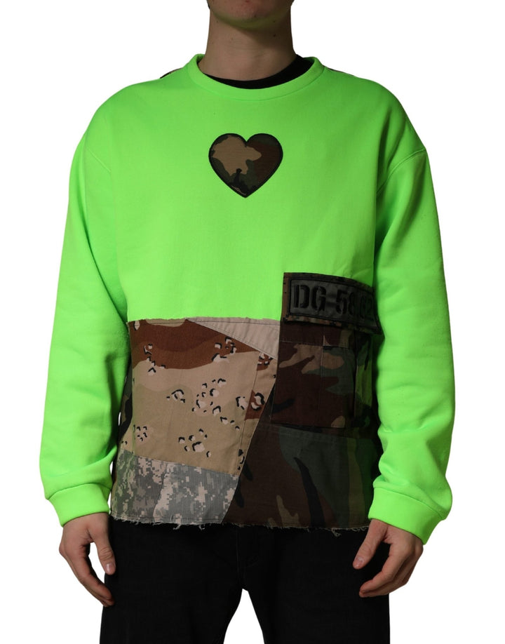 Dolce & Gabbana Green Patchwork Heart Men Sweatshirt Sweater - RIMODA