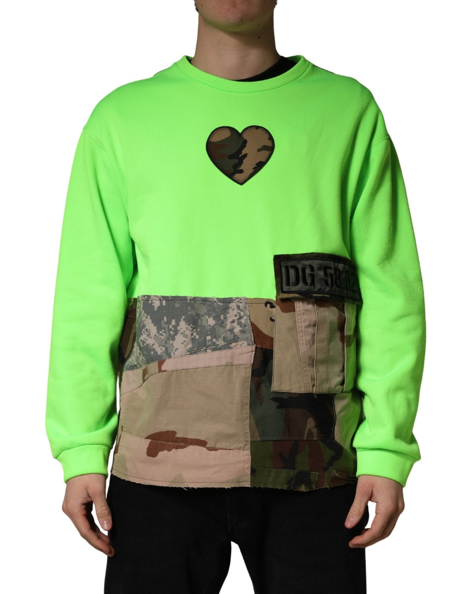 Dolce & Gabbana Green Patchwork Heart Men Sweatshirt Sweater - RIMODA
