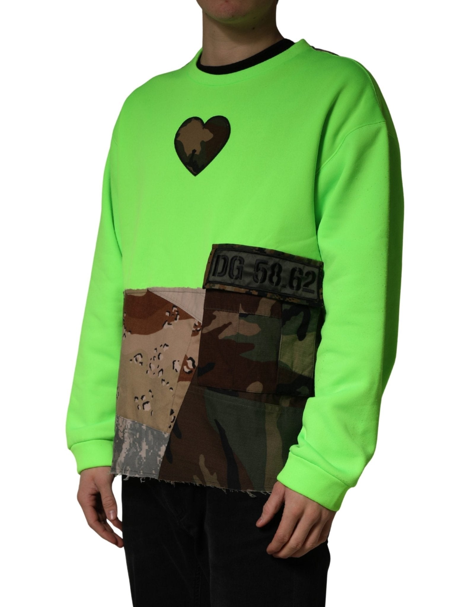 Dolce & Gabbana Green Patchwork Heart Men Sweatshirt Sweater - RIMODA