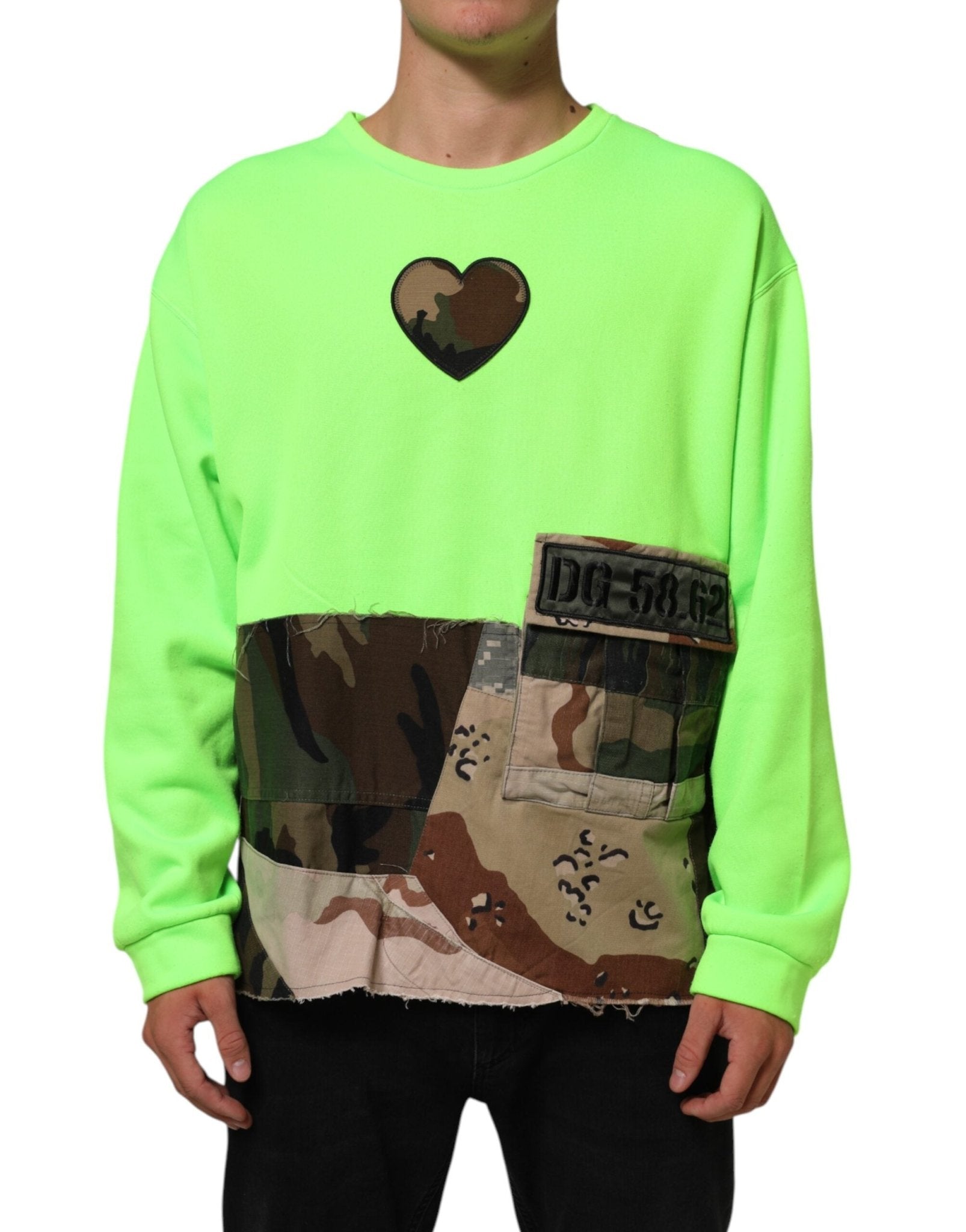 Dolce & Gabbana Green Patchwork Heart Men Sweatshirt Sweater - RIMODA