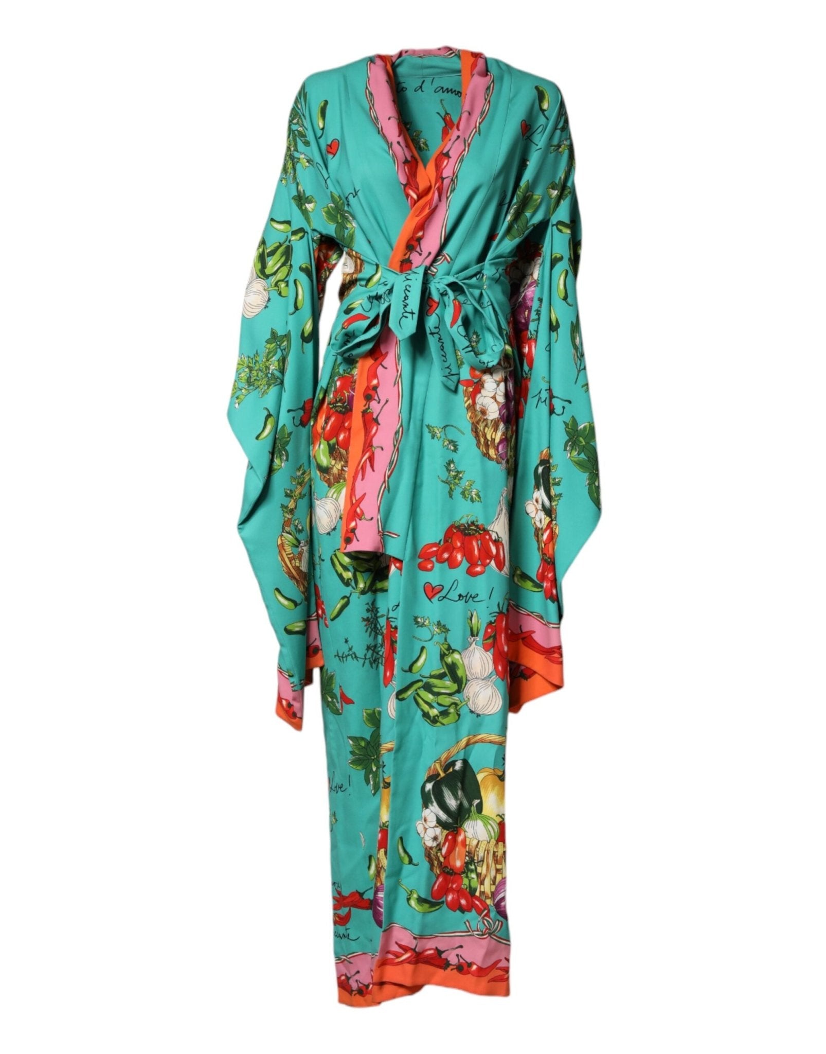 Dolce & Gabbana Green Printed Long Sleeve Wrap Coat Dress - RIMODA