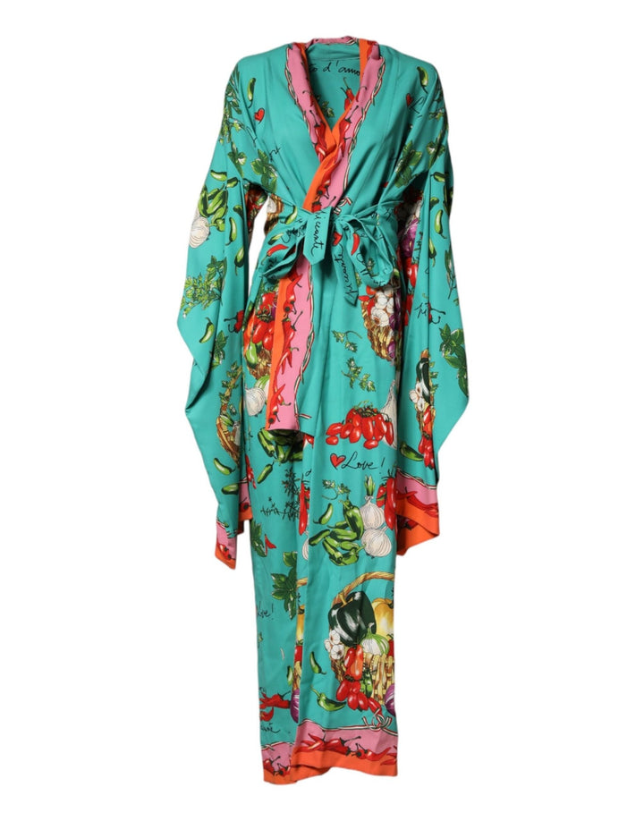 Dolce & Gabbana Green Printed Long Sleeve Wrap Coat Dress - RIMODA