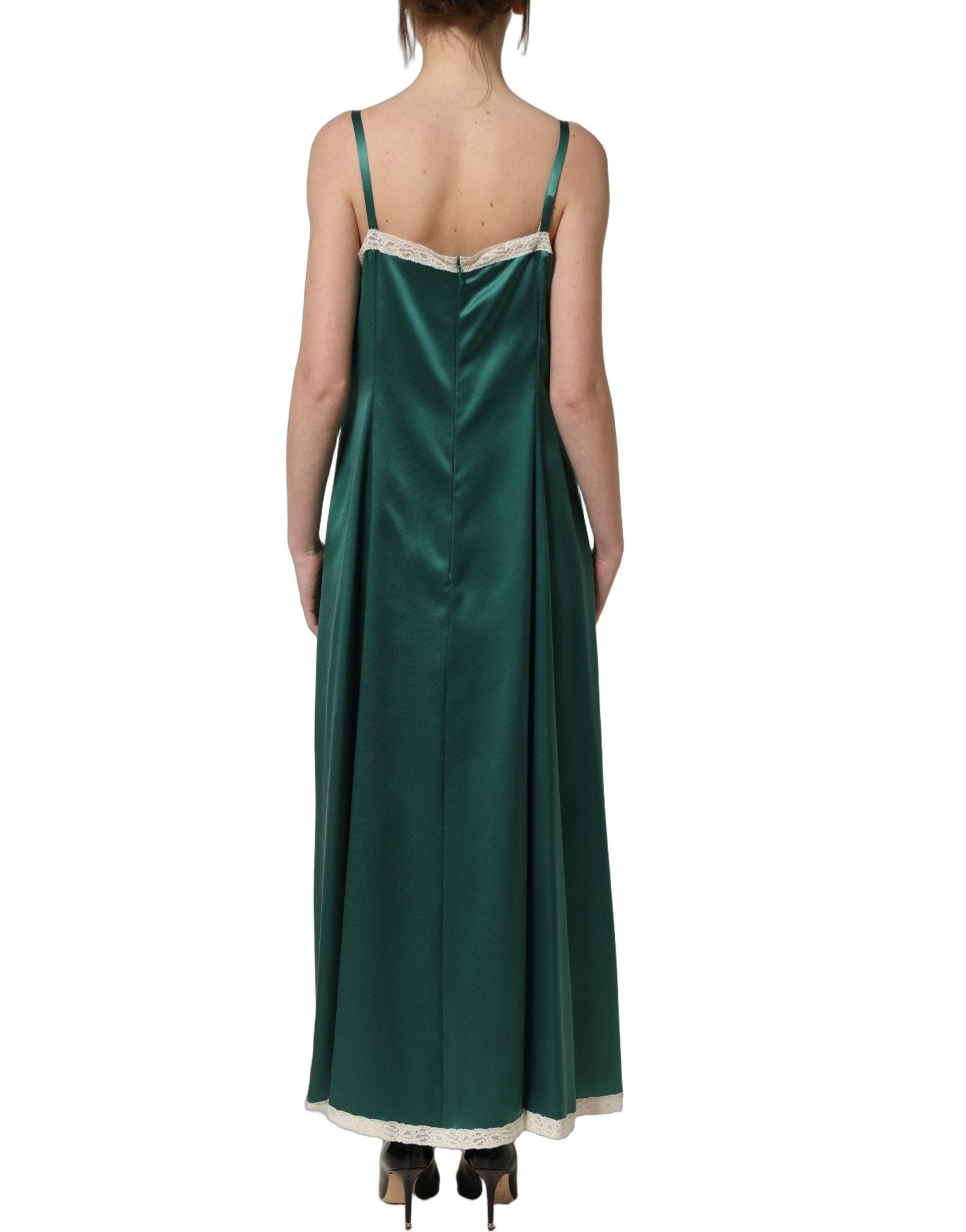 Dolce & Gabbana Green Satin Lace Trim Sleeveless Maxi Dress - RIMODA