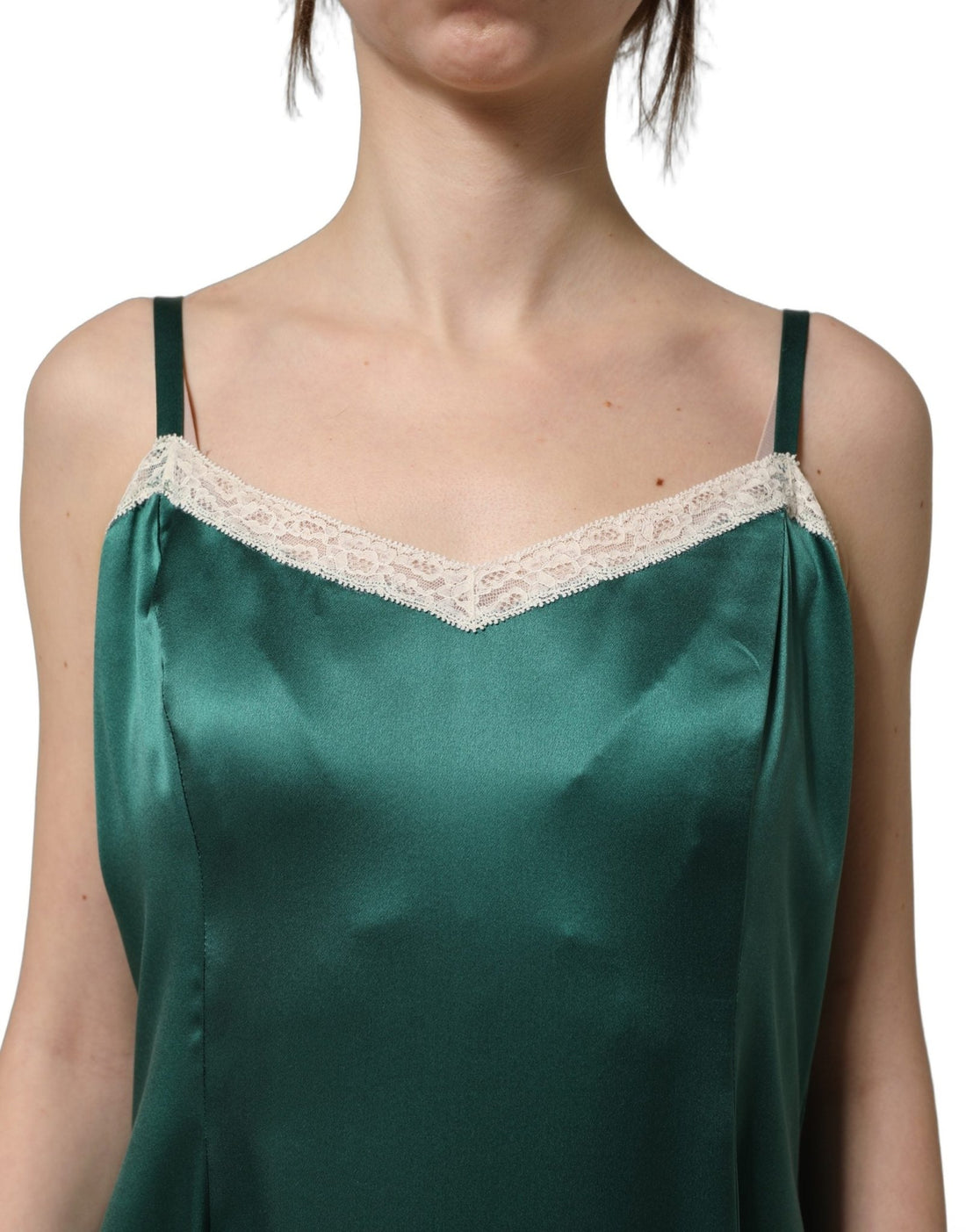 Dolce & Gabbana Green Satin Lace Trim Sleeveless Maxi Dress - RIMODA