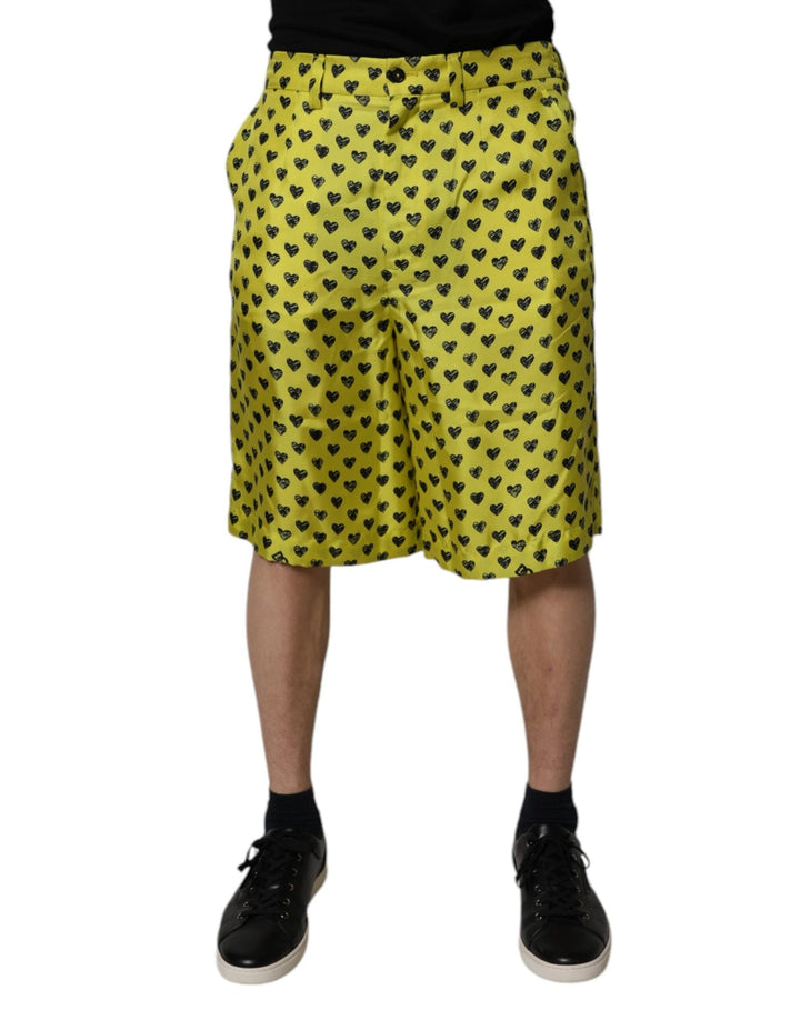 Dolce & Gabbana Green Silk Heart Print Bermuda Shorts - RIMODA