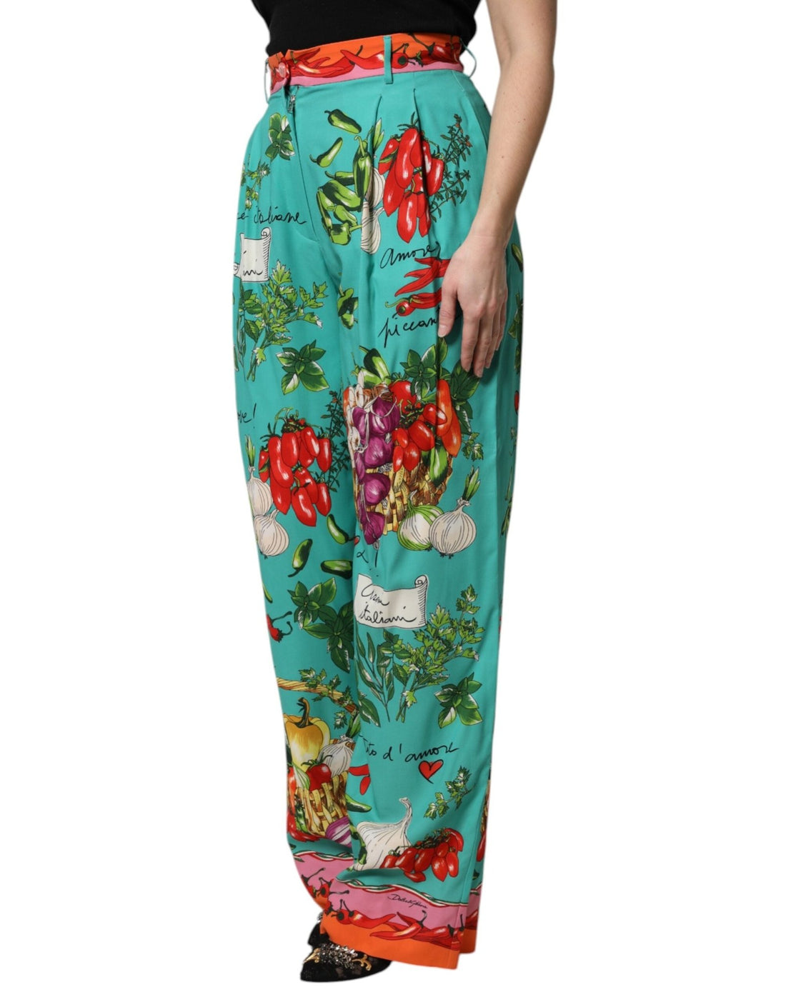 Dolce & Gabbana Green Silk Printed Straight Pants - RIMODA
